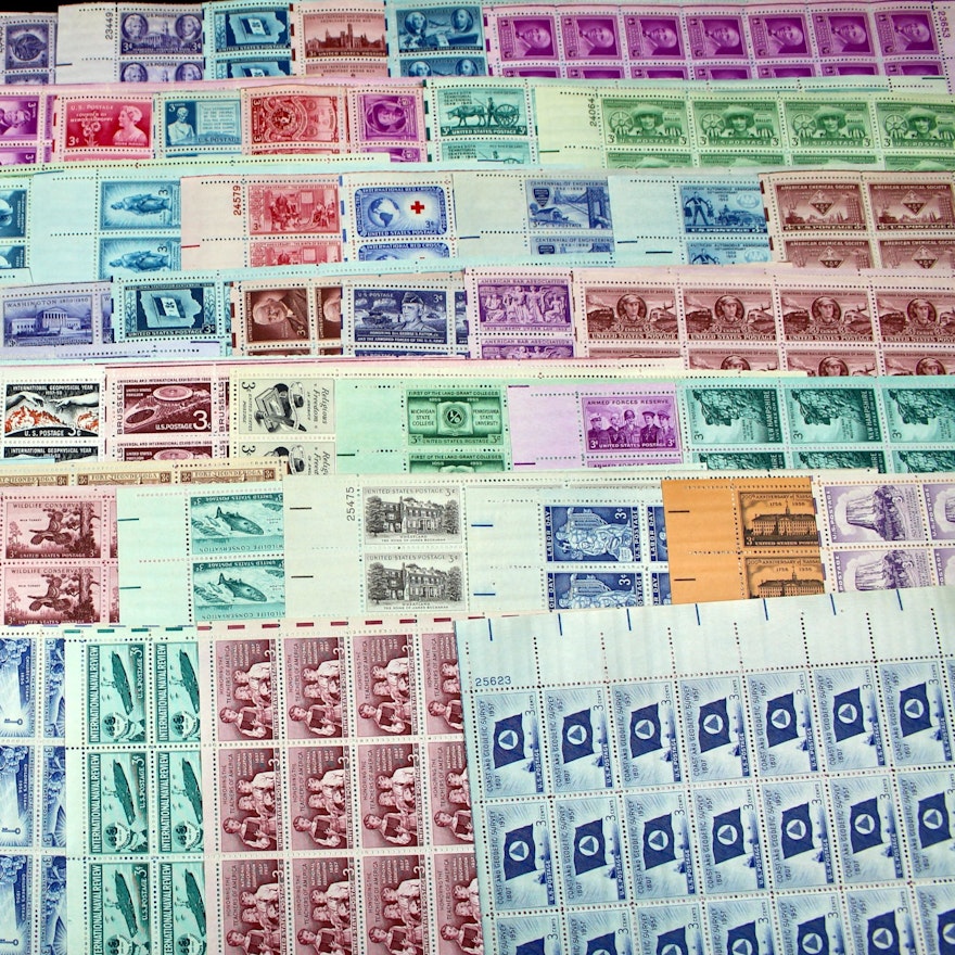 Sixty-Four Different U.S. 3-Cent Postage Stamp Sheets, 1940s and 1950s