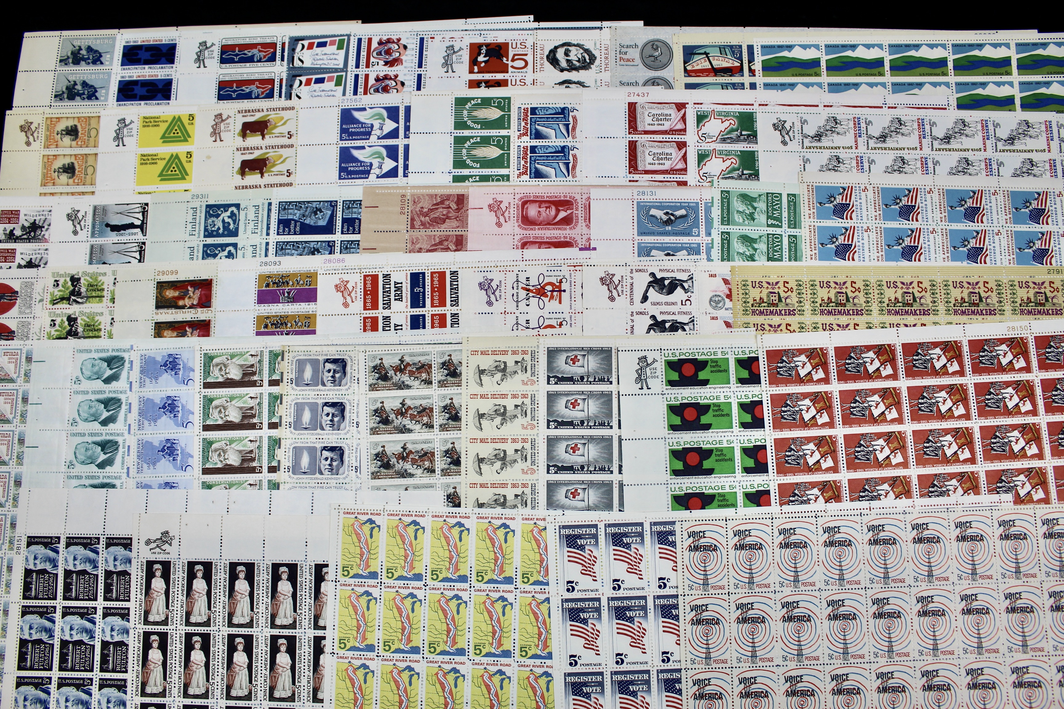 Fifty-One U.S. 5-Cent Postage Stamp Sheets, 1960s