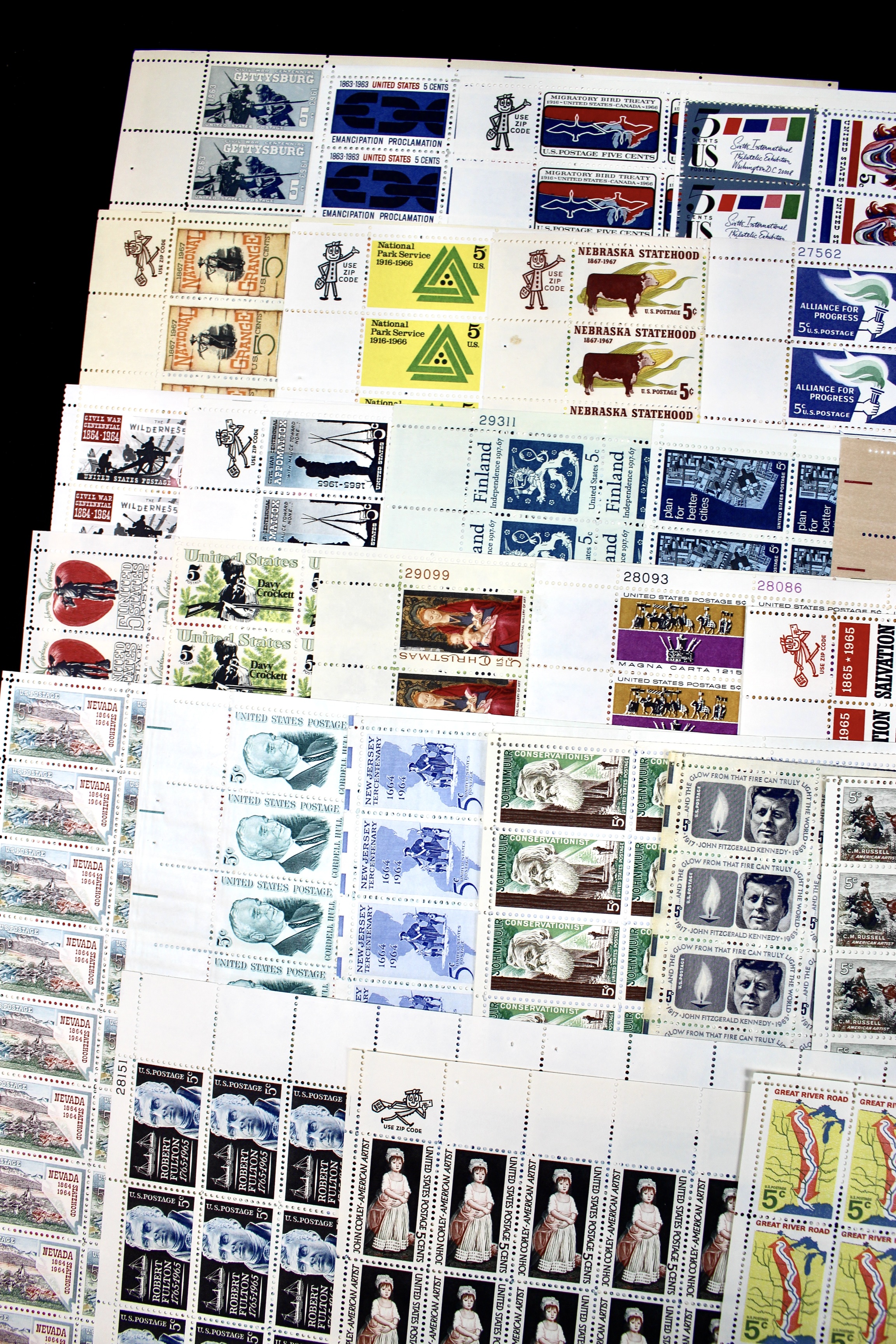 Fifty-One U.S. 5-Cent Postage Stamp Sheets, 1960s