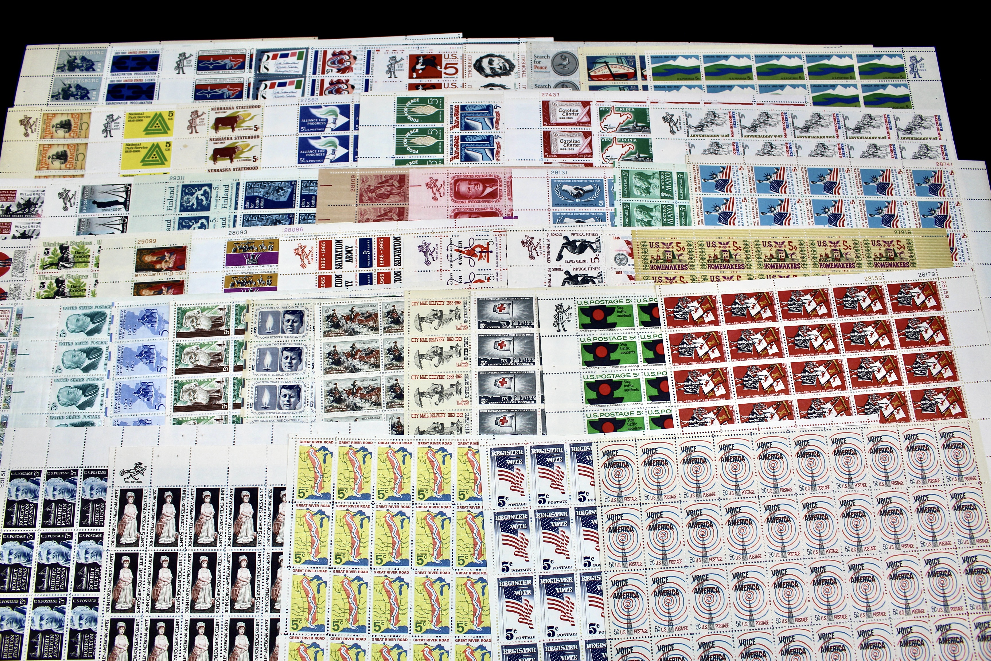 Fifty-One U.S. 5-Cent Postage Stamp Sheets, 1960s