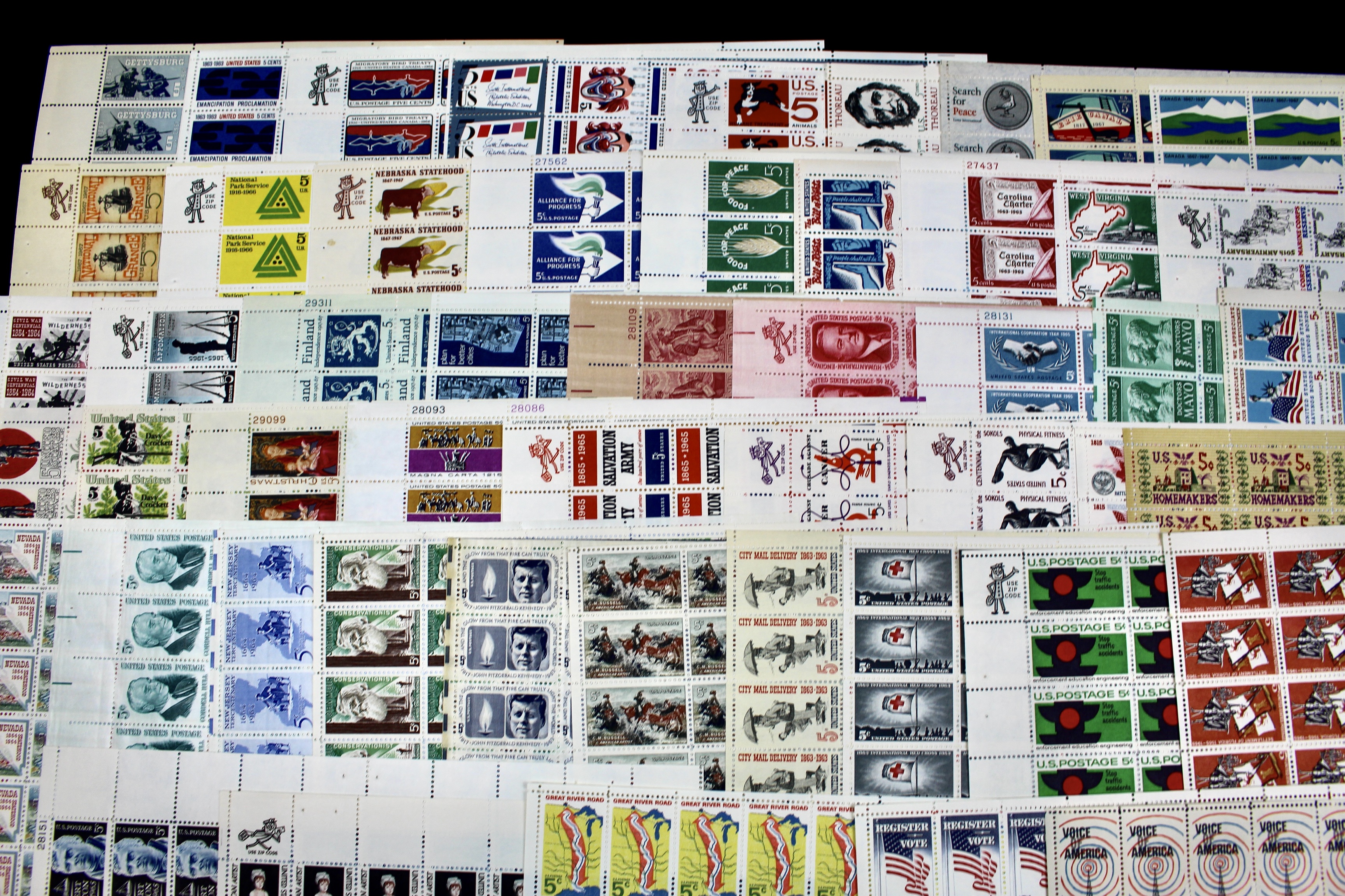Fifty-One U.S. 5-Cent Postage Stamp Sheets, 1960s