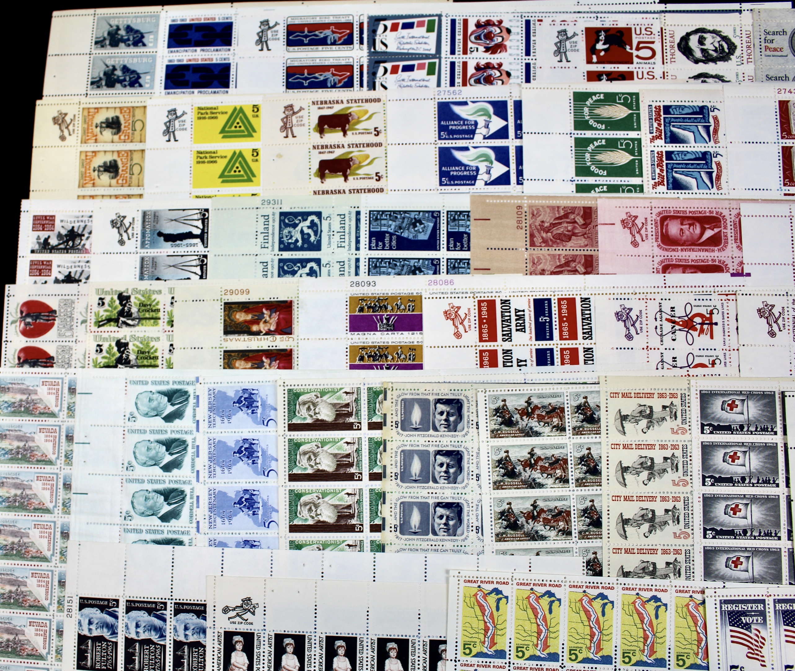 Fifty-One U.S. 5-Cent Postage Stamp Sheets, 1960s