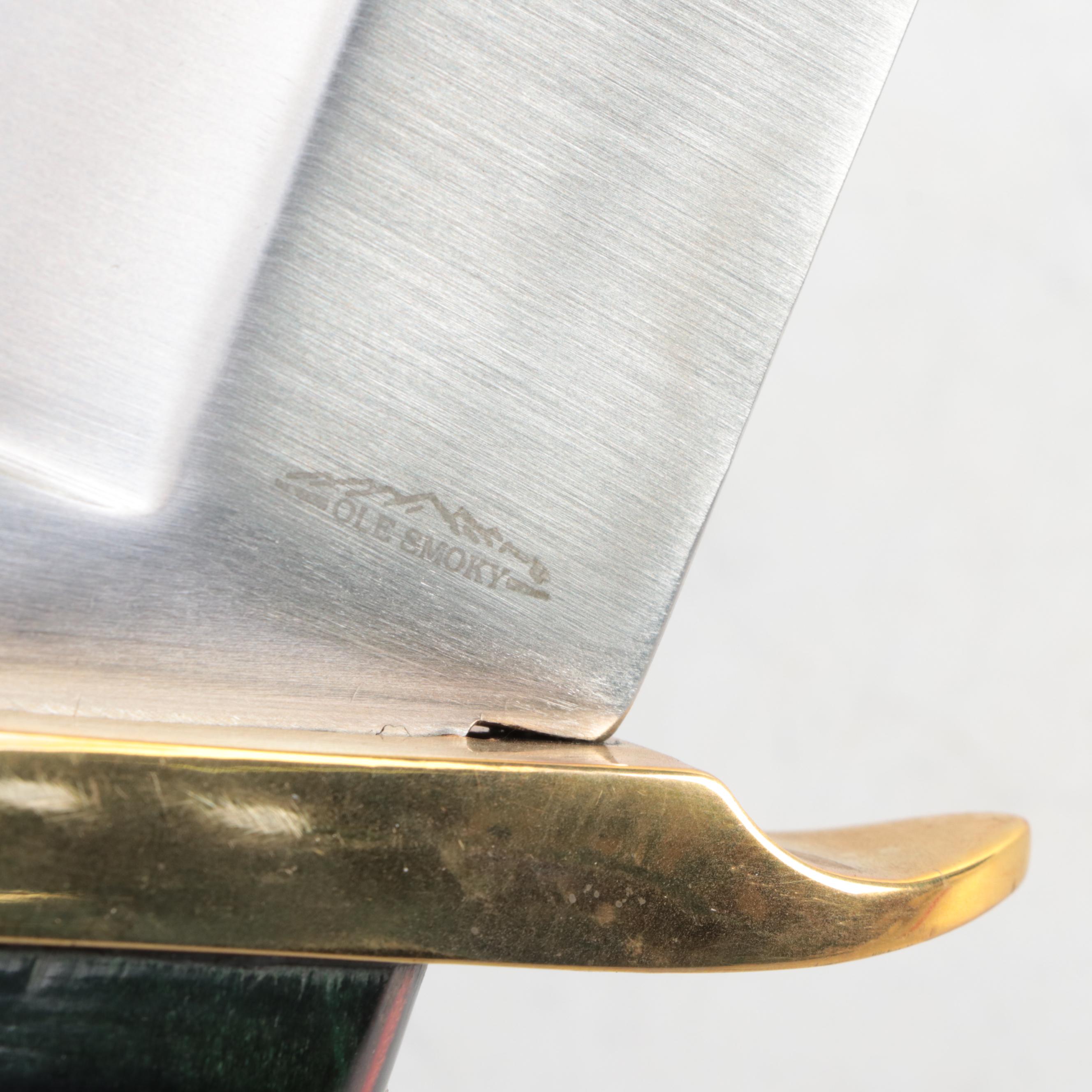 Ole Smoky Stainless Steel and Wooden-Handled Bowie Knife with Leather Scabbard