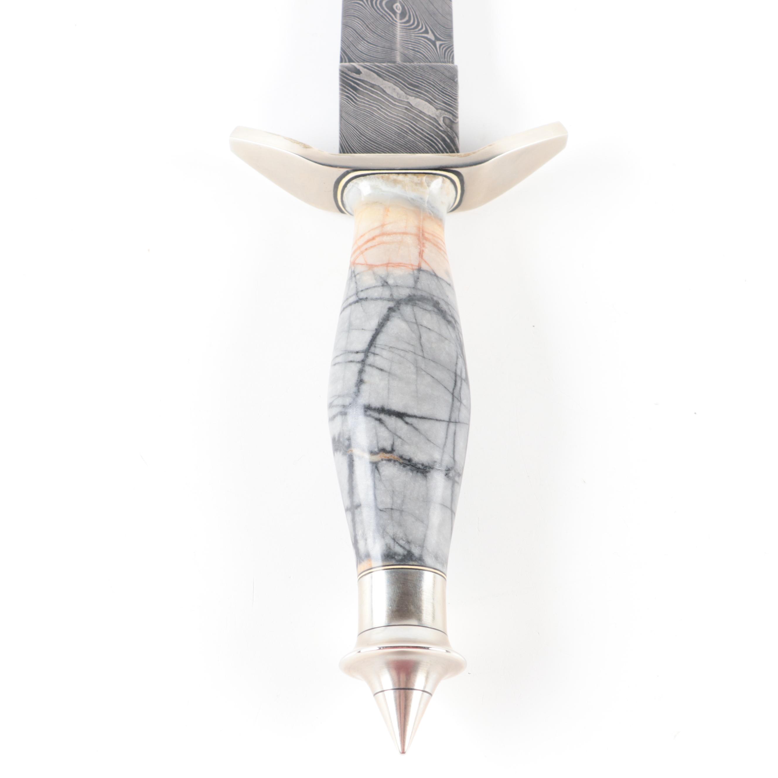 Prairie Forge Damascus Steel and Marble-Handled Knife Crafted by Doug Ponzio