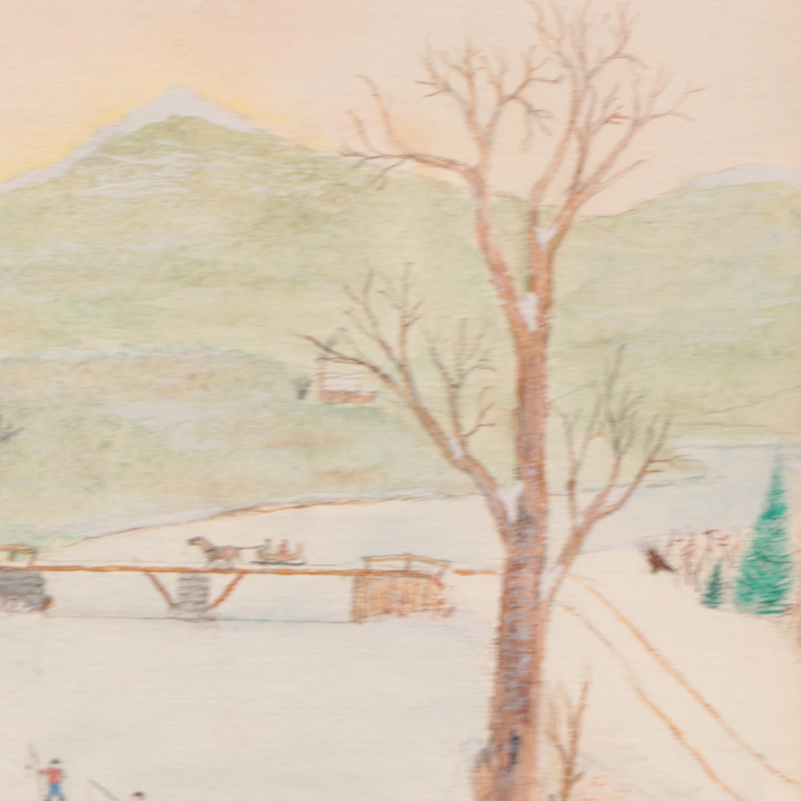 Watercolor Painting of Winter Landscape