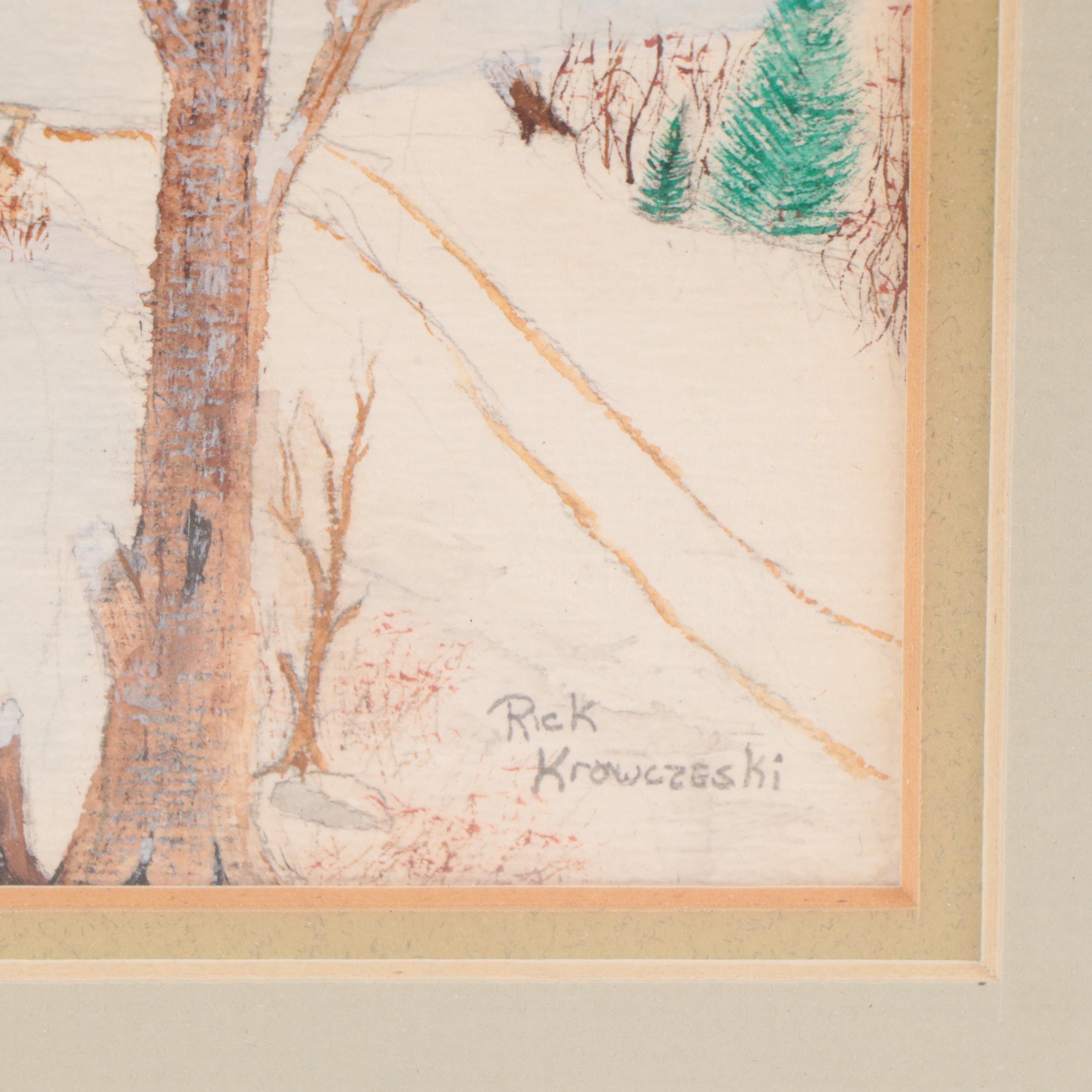 Watercolor Painting of Winter Landscape