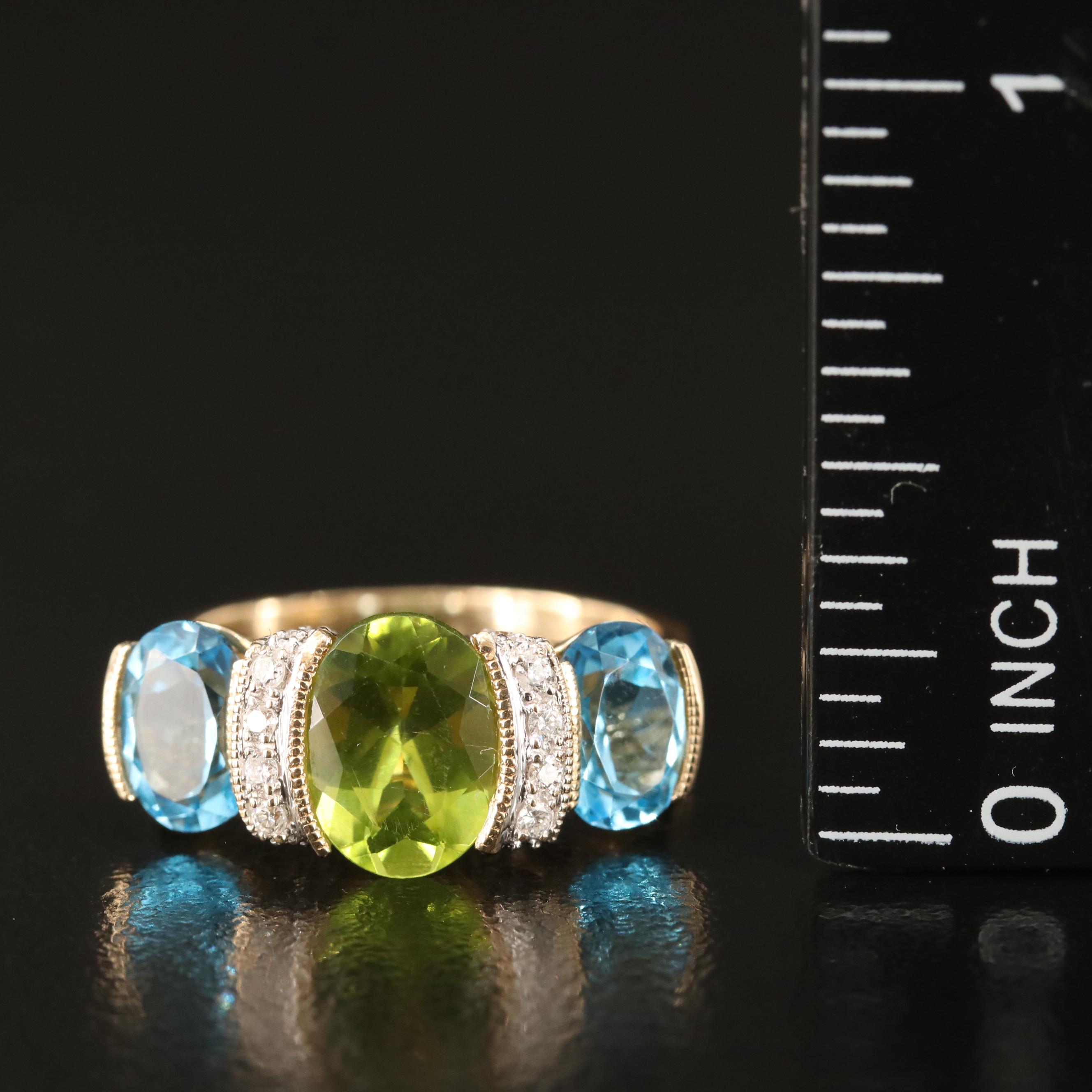 14K Peridot, Topaz and Diamond Ring