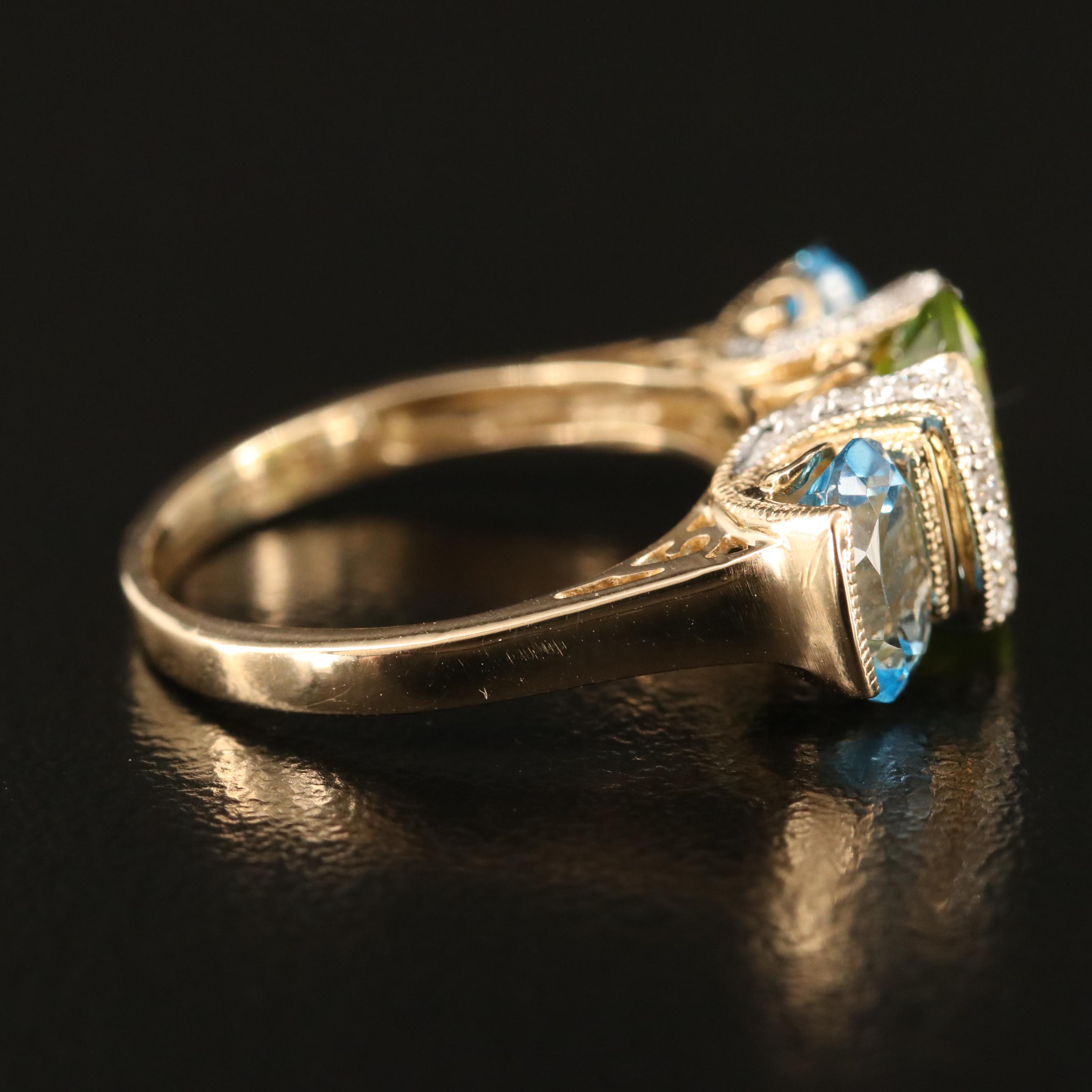 14K Peridot, Topaz and Diamond Ring