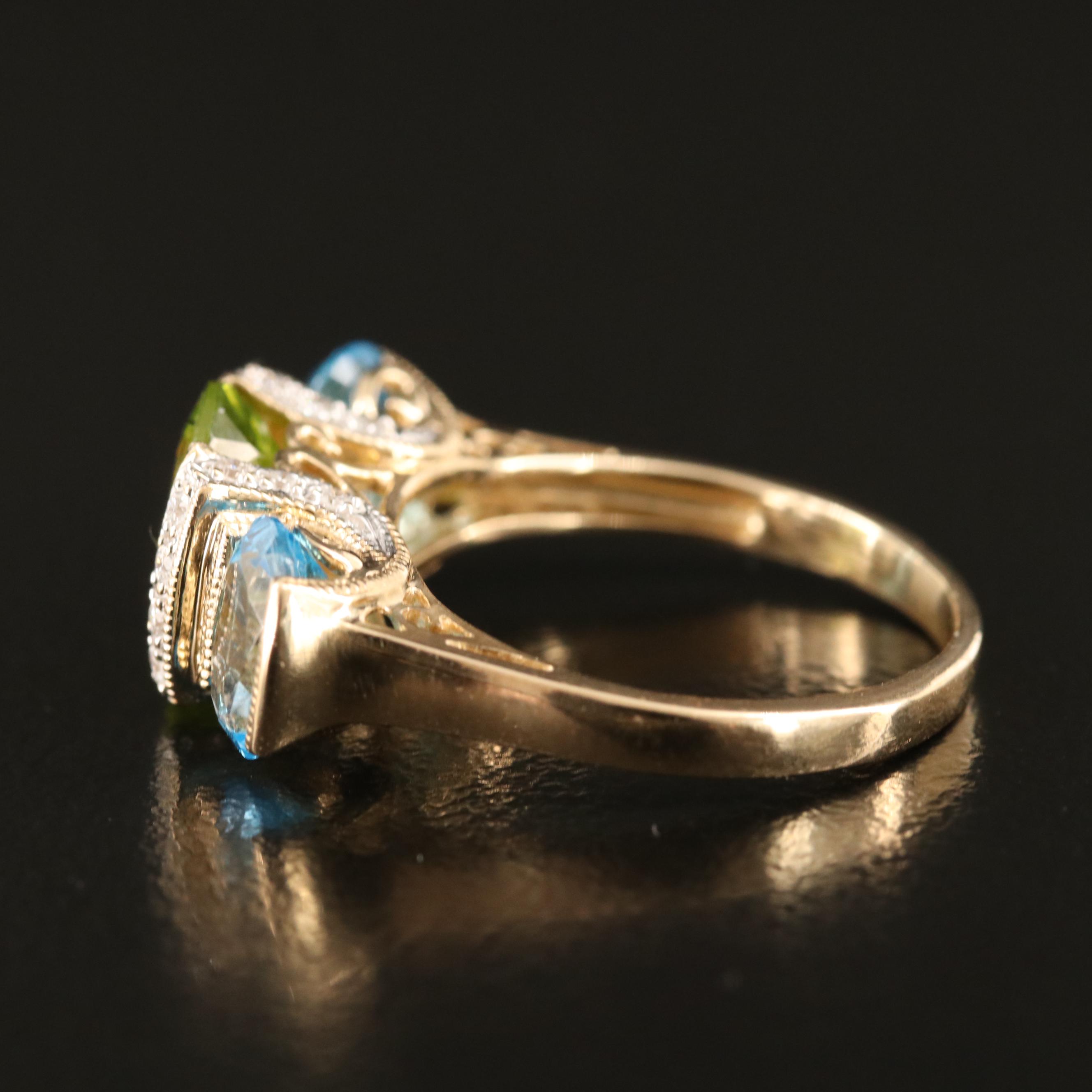 14K Peridot, Topaz and Diamond Ring