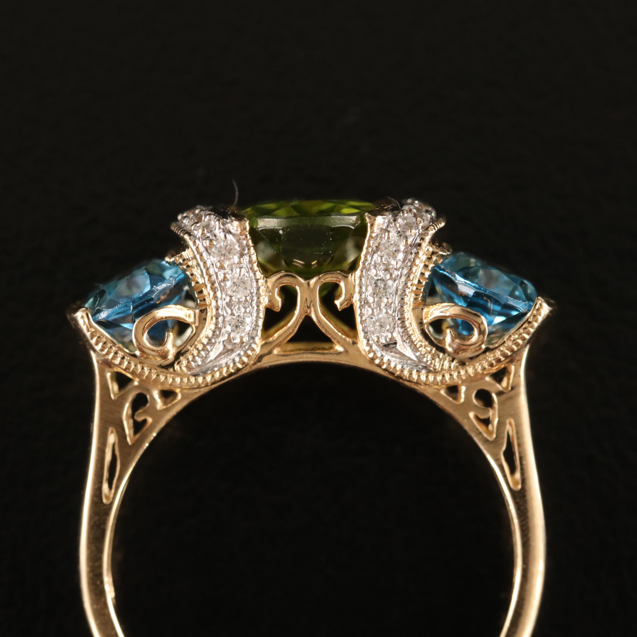 14K Peridot, Topaz and Diamond Ring