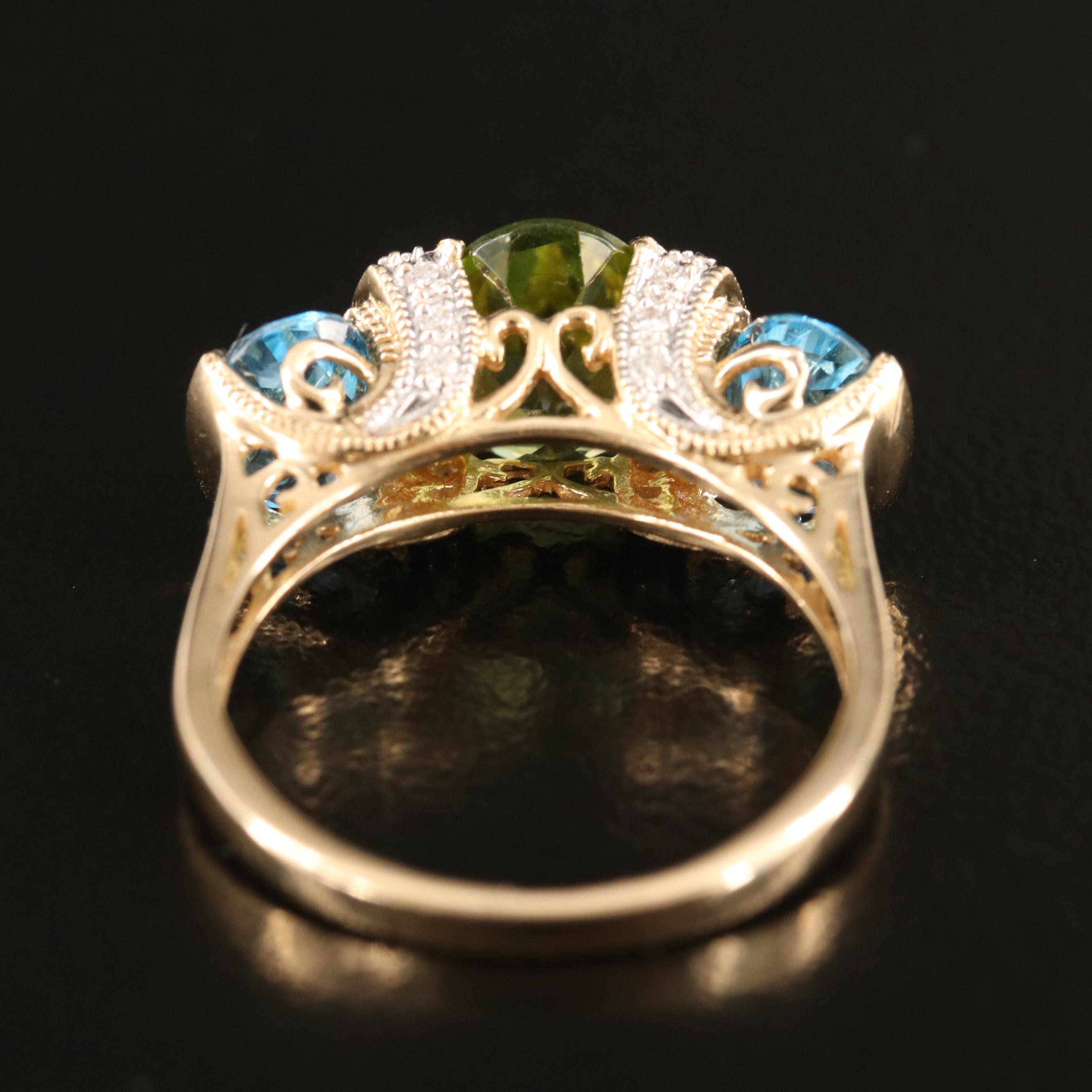 14K Peridot, Topaz and Diamond Ring