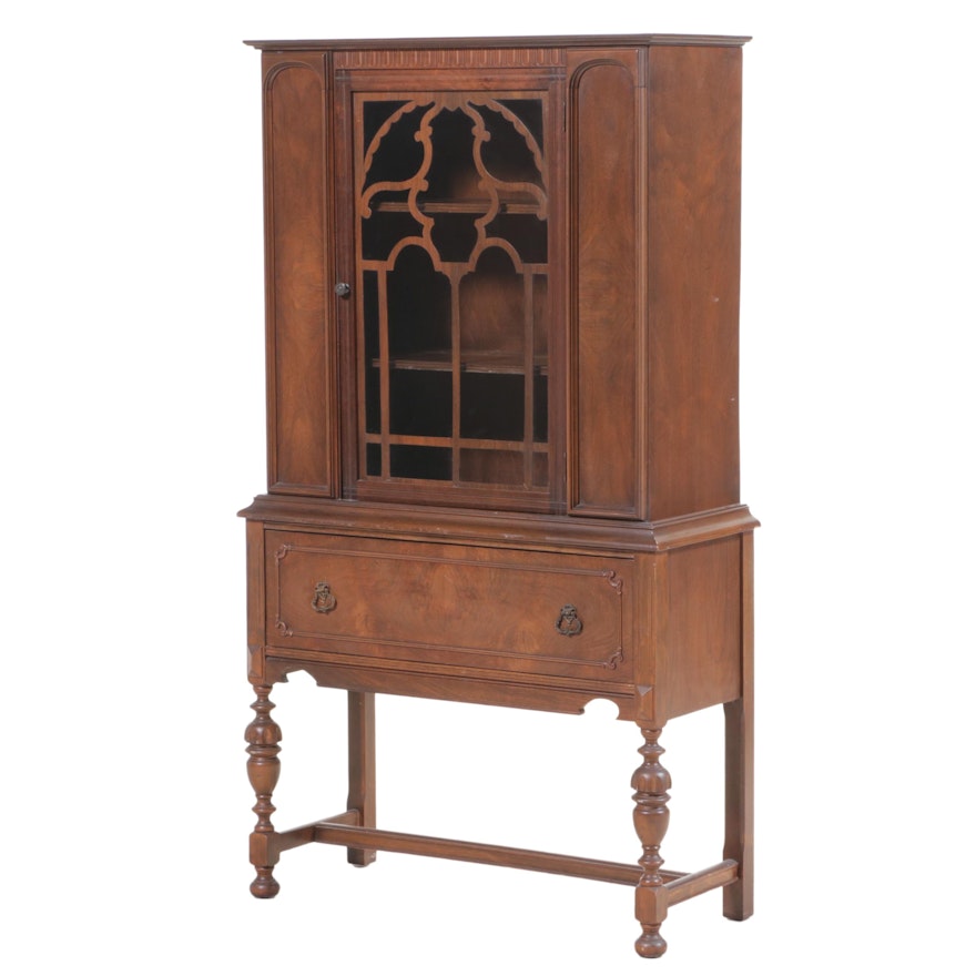 Jacobean Revival Walnut China Cabinet, circa 1930