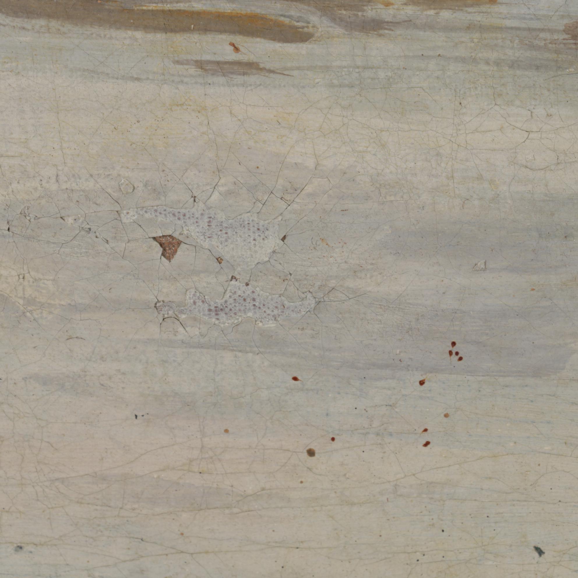 Naive Art Oil Painting of Man Carrying Buckets Across Snowy Farmyard, Circa 1900