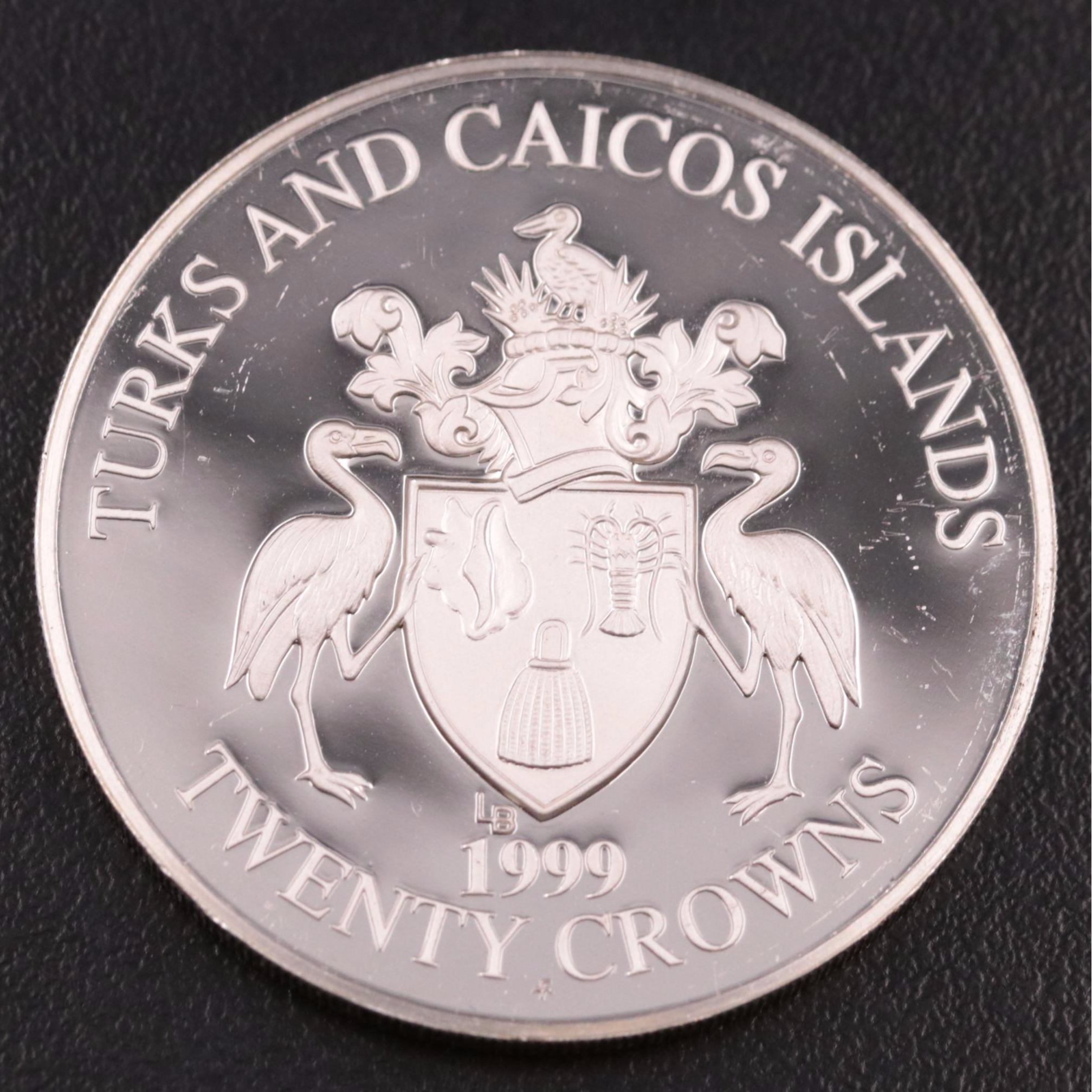 1999 Turks and Caicos Proof 20 Crowns Silver Coin