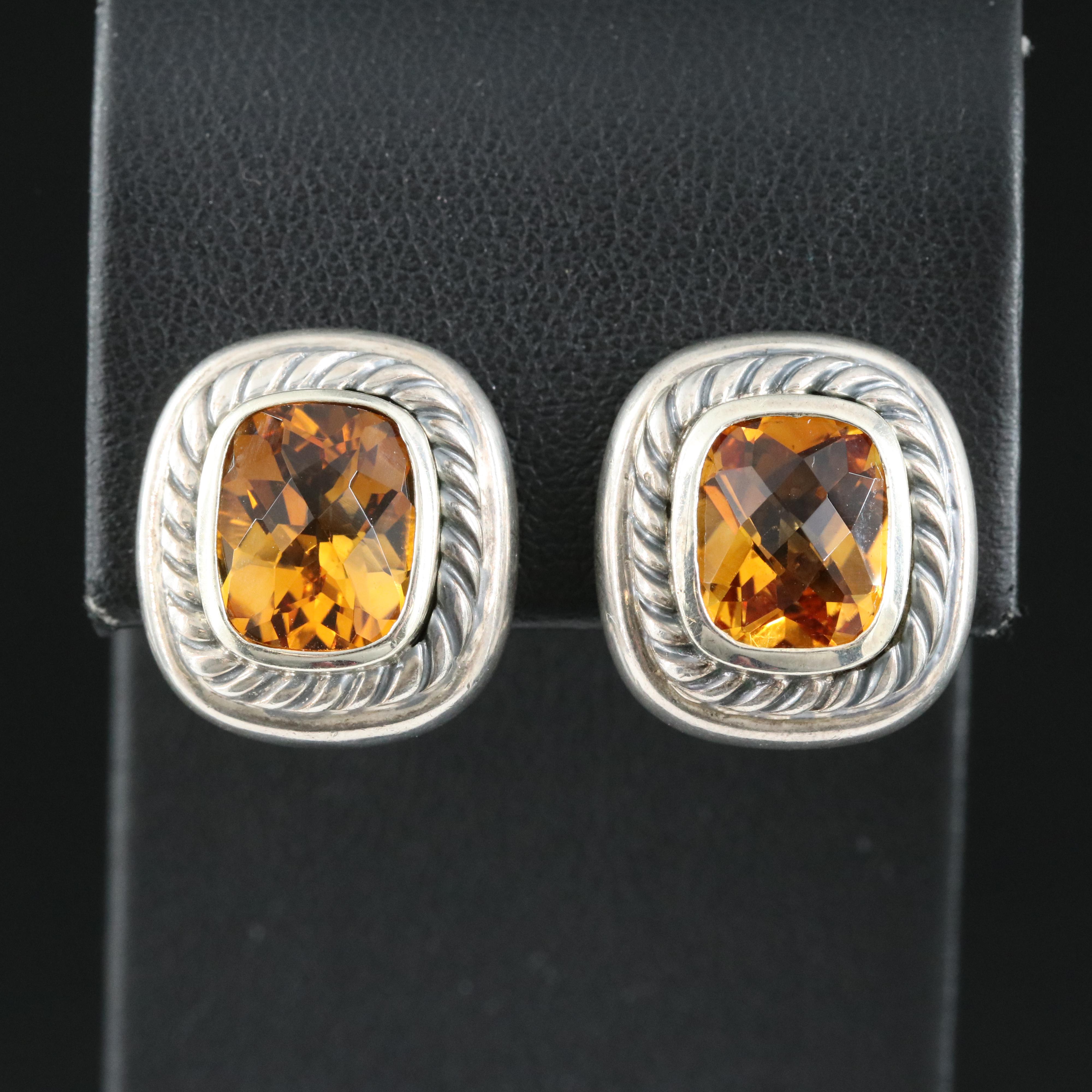 David Yurman "Albion" Sterling Citrine Earrings with 14K Accents