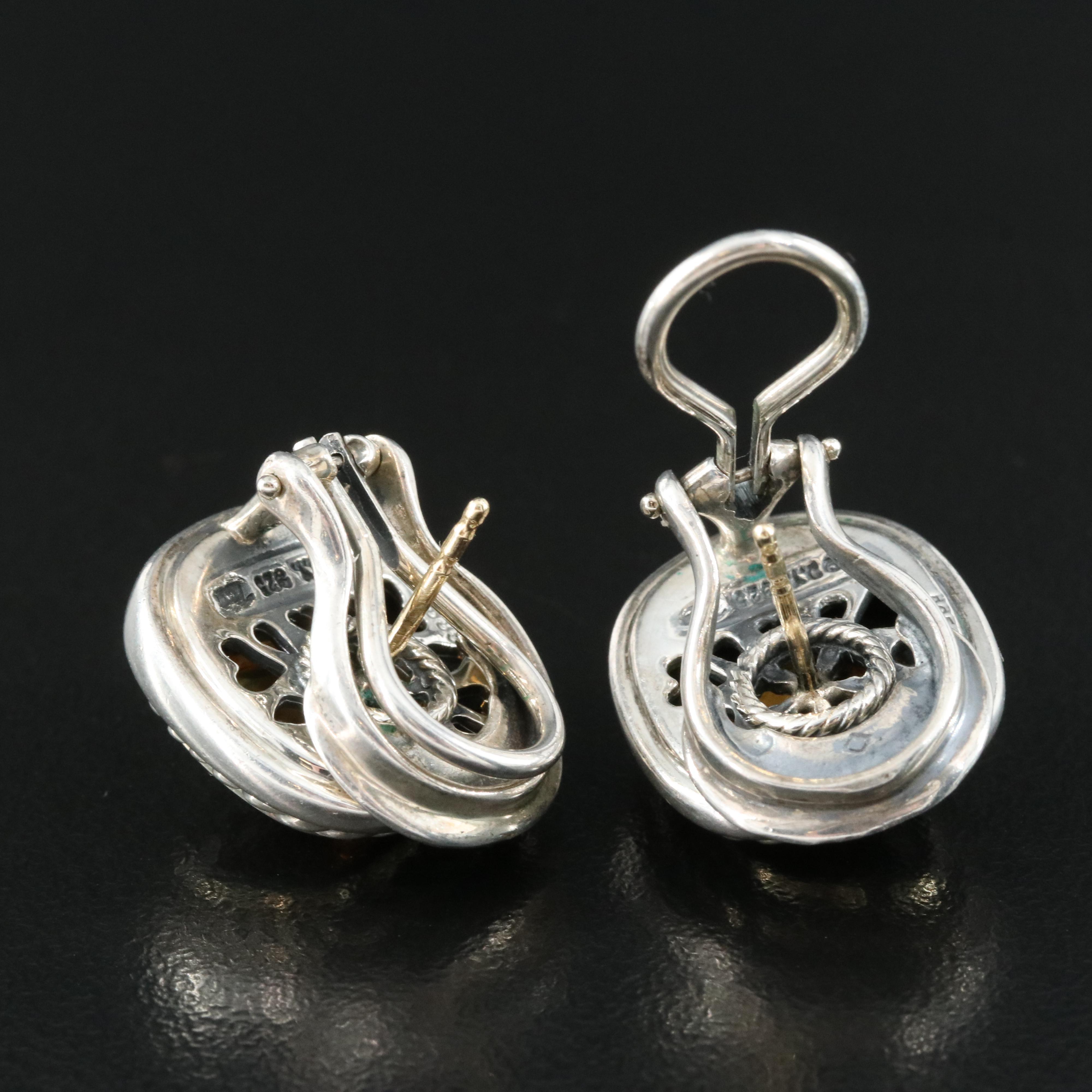 David Yurman "Albion" Sterling Citrine Earrings with 14K Accents