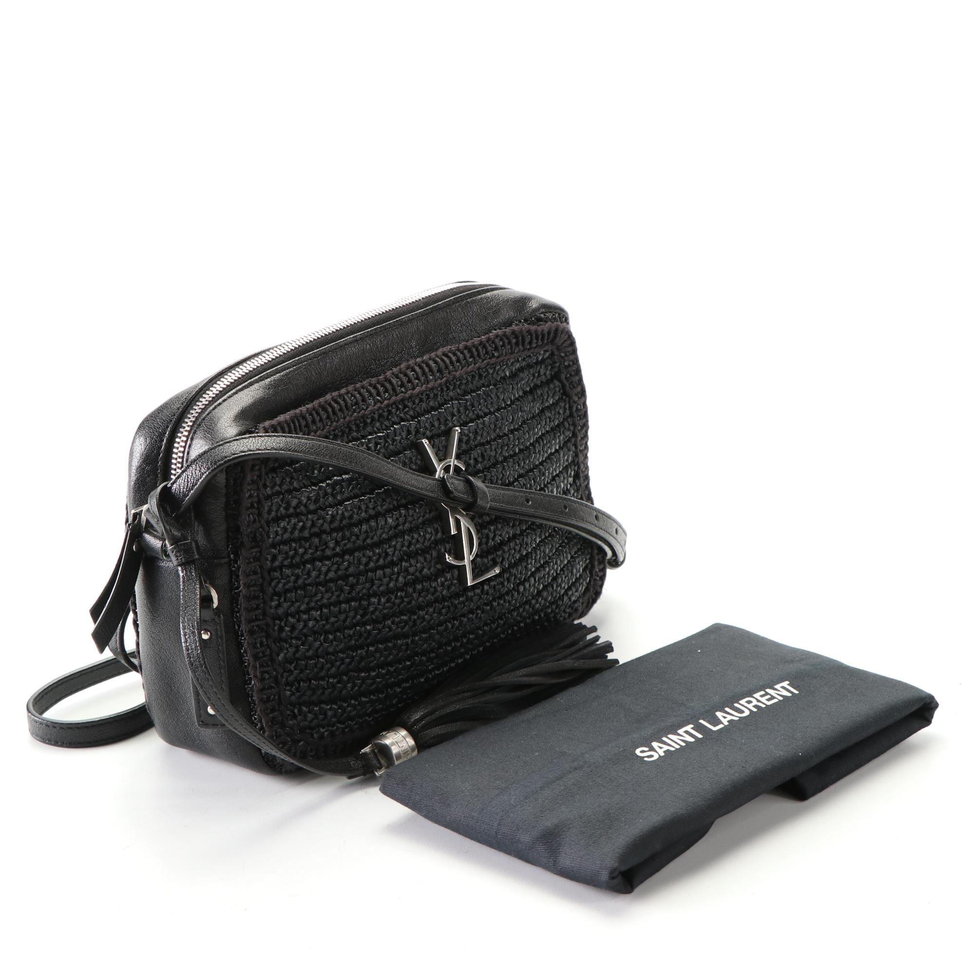 Saint Laurent Raffia and Leather Crossbody Bag with Tassel