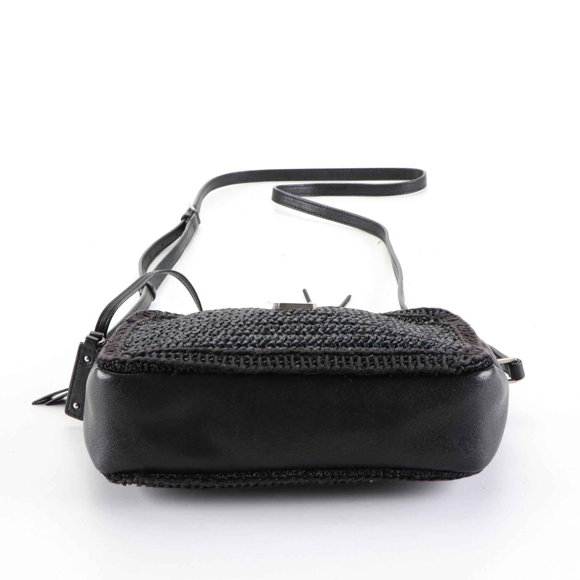 Saint Laurent Raffia and Leather Crossbody Bag with Tassel