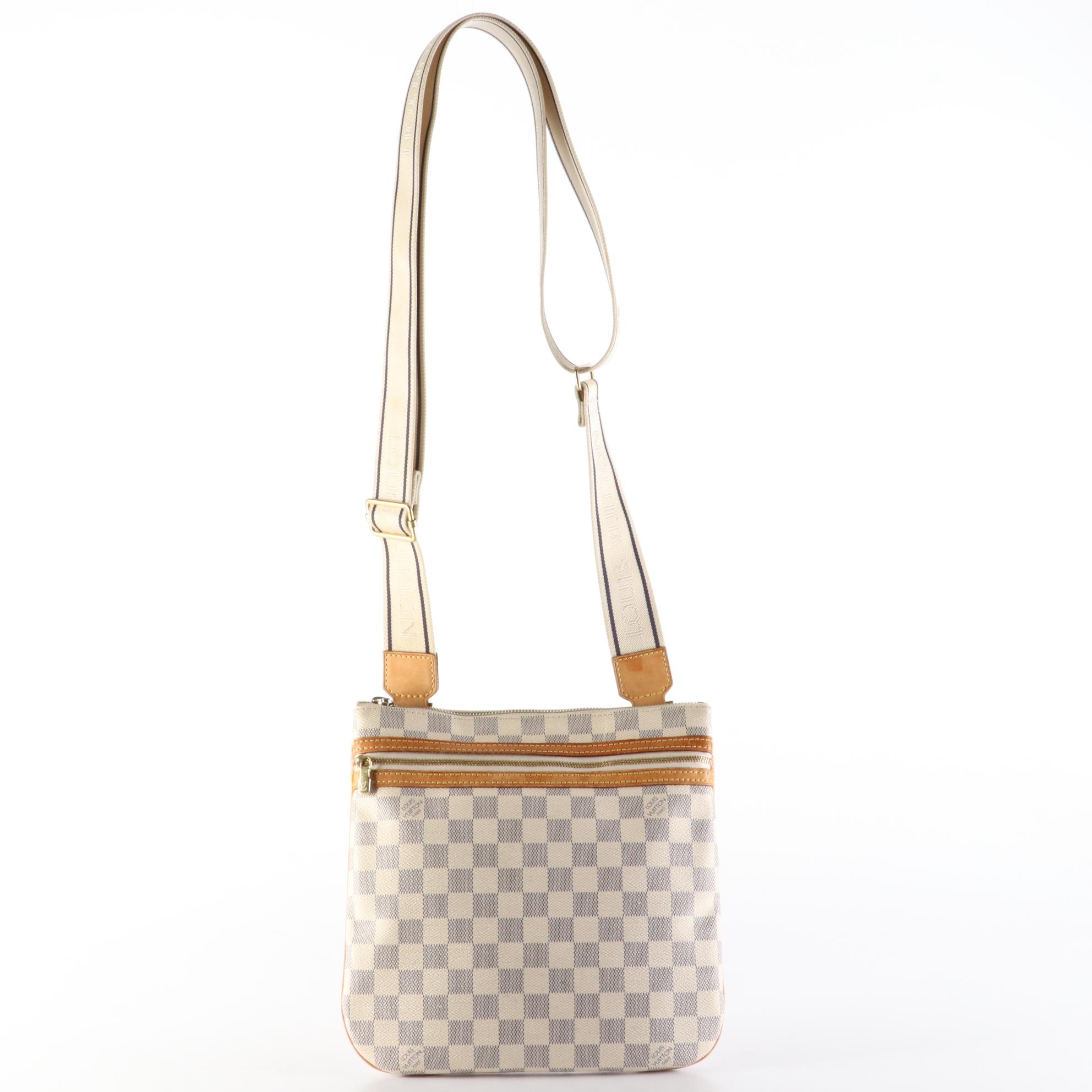 Louis Vuitton Bosphore Crossbody Bag in Damier Azur Canvas and Vachetta Leather