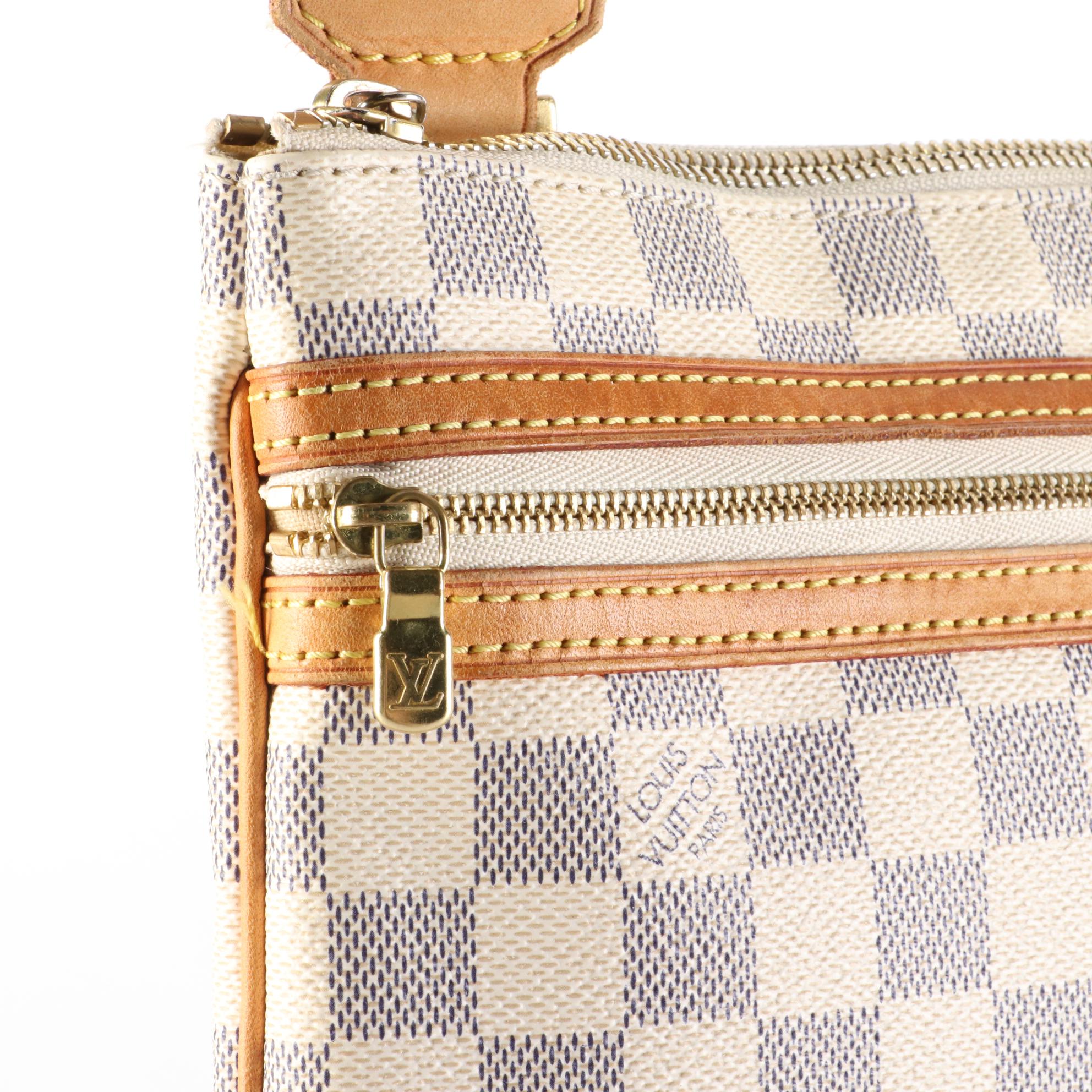 Louis Vuitton Bosphore Crossbody Bag in Damier Azur Canvas and Vachetta Leather