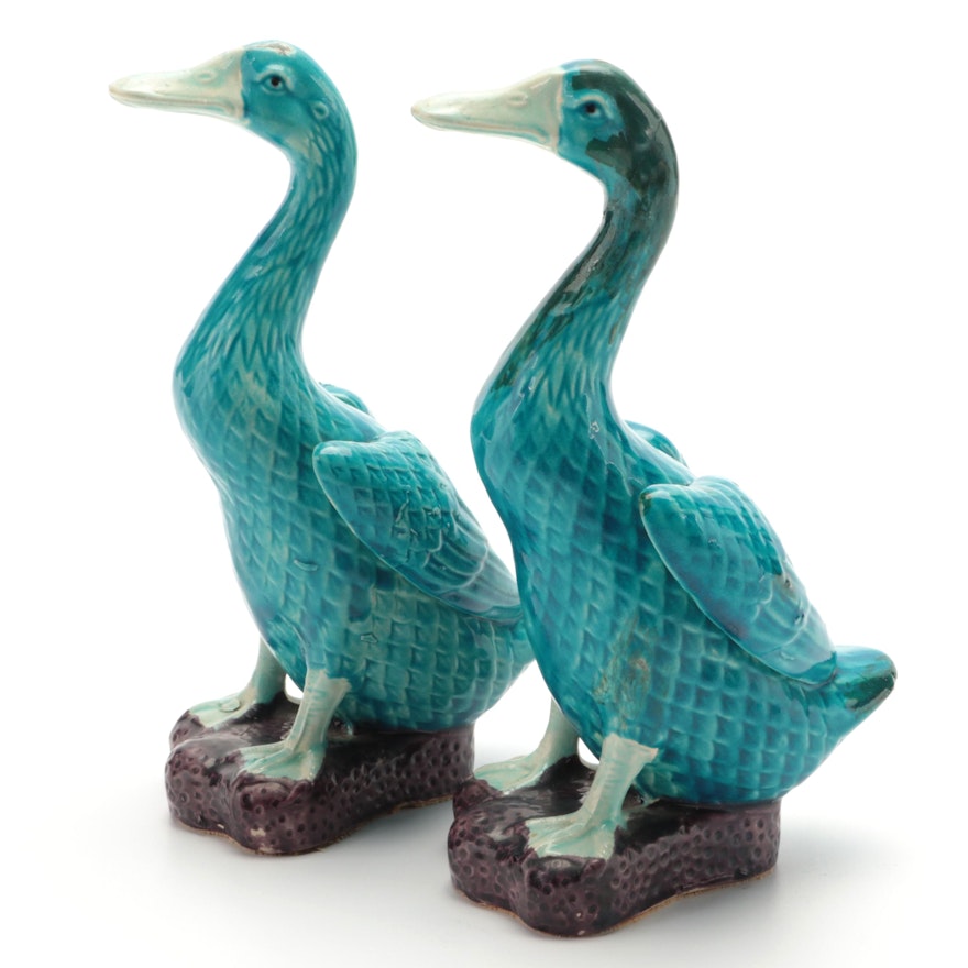 Chinese Porcelain Nanking Ducks, Early to Mid 20th Century