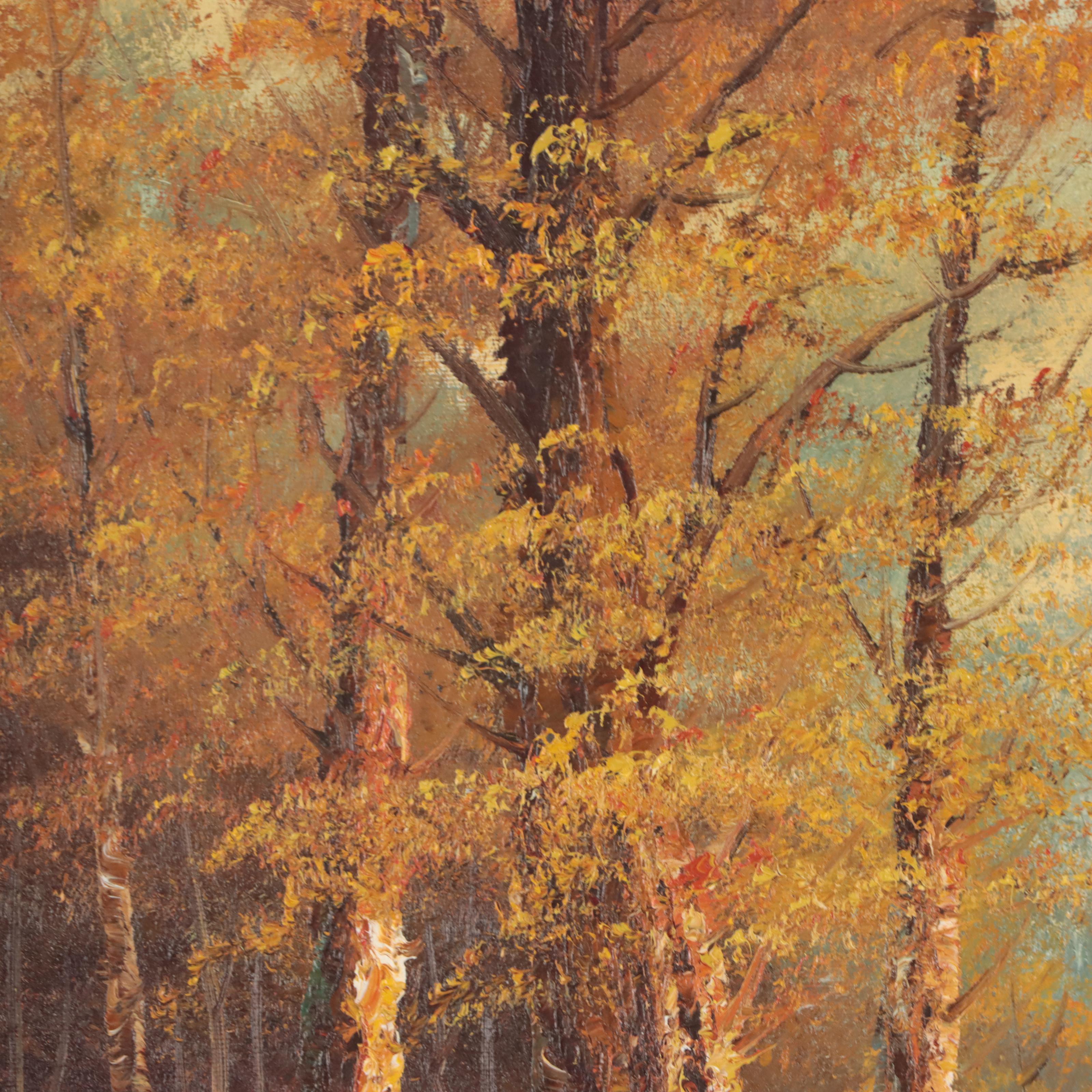 Phillip Cantrell Autumn Landscape Oil Painting, Late 20th Century