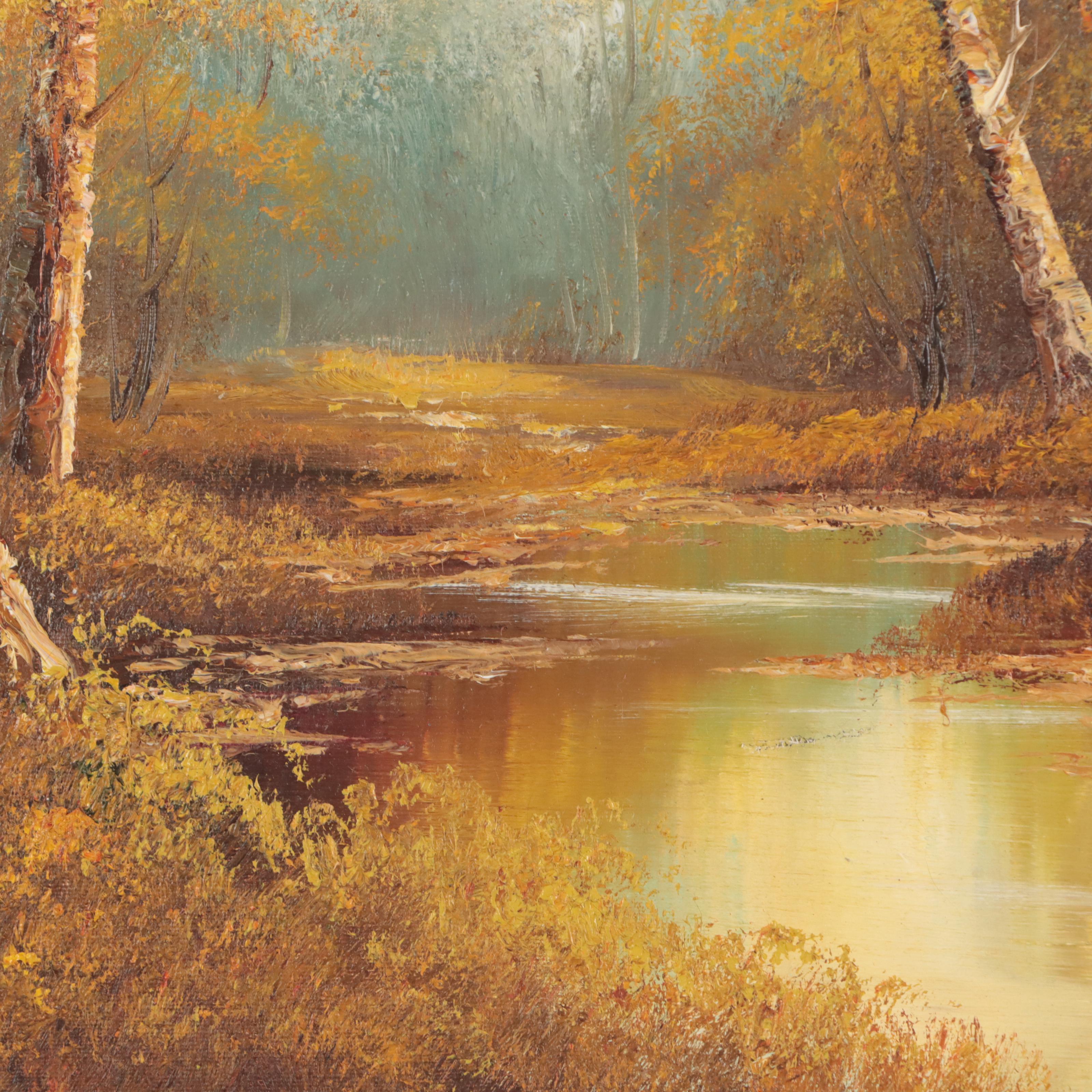 Phillip Cantrell Autumn Landscape Oil Painting, Late 20th Century