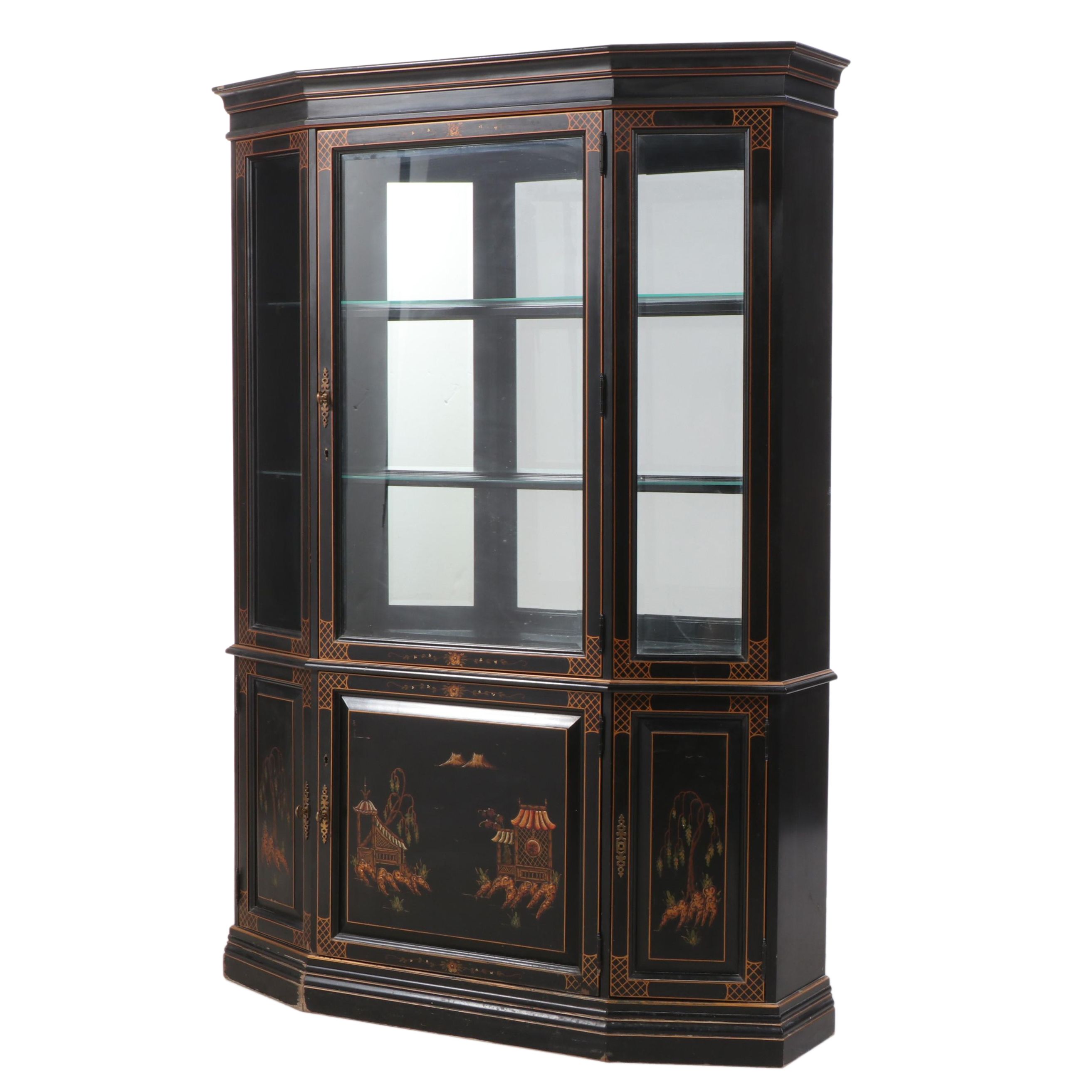 Jasper Cabinet Co. Chinoiserie Style Black Lacquered China Cabinet