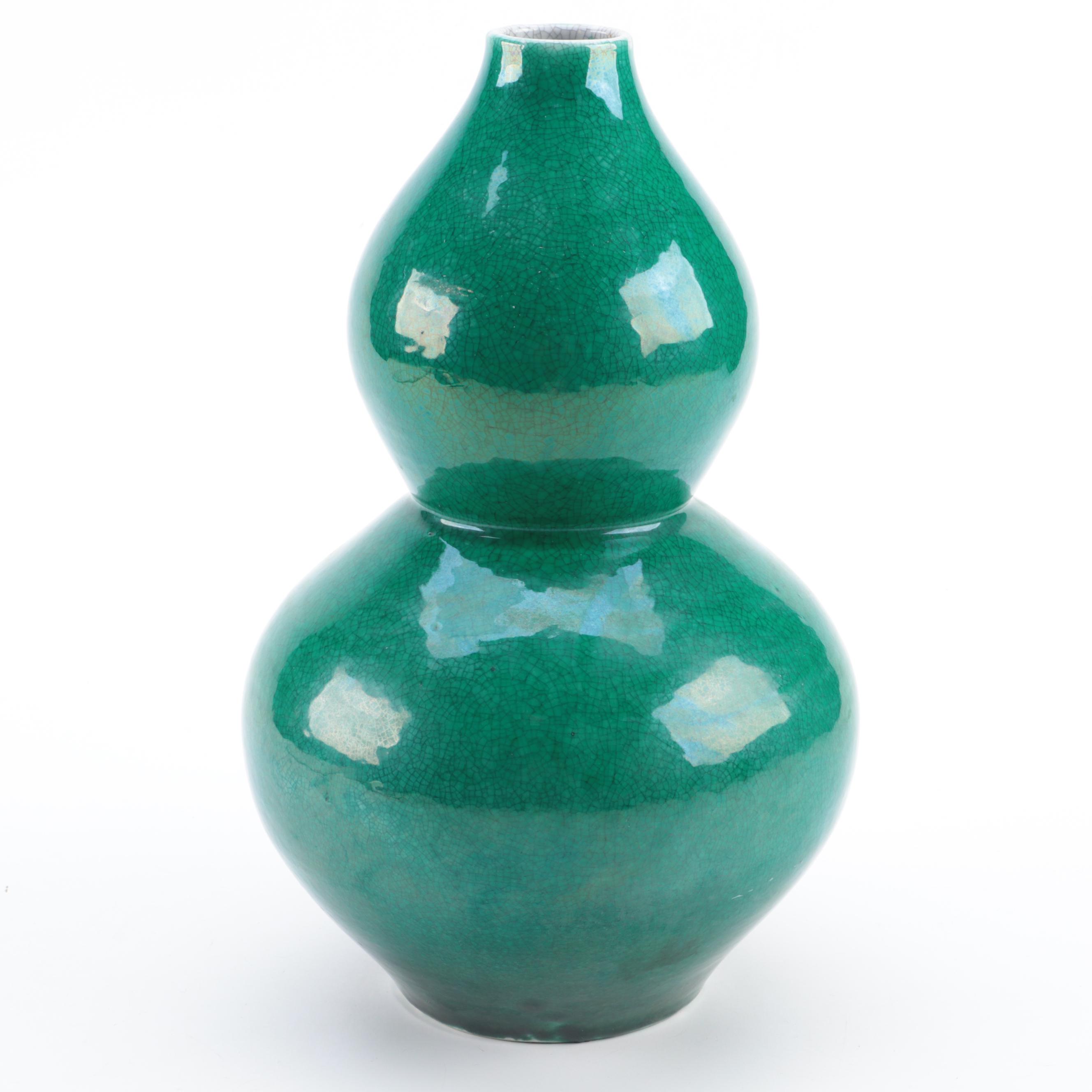 Chinese Porcelain Green Crackle Glazed Double Gourd Vases