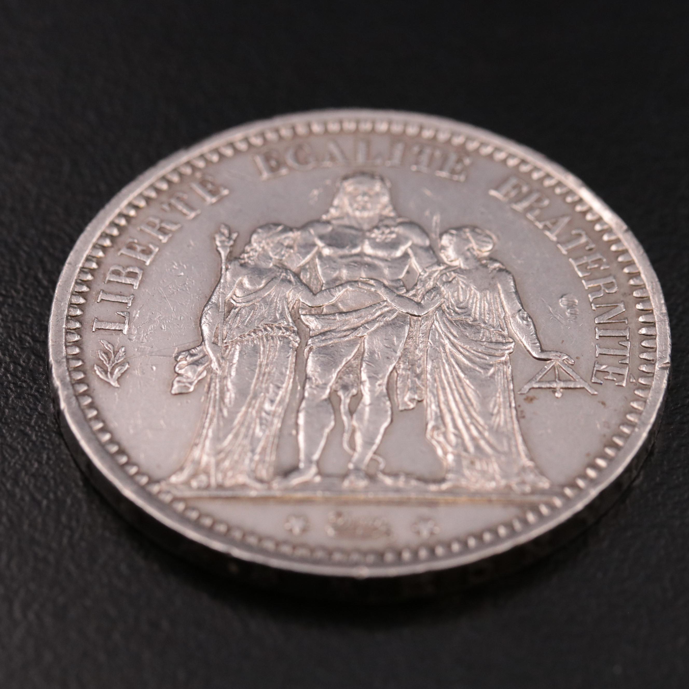 1873-A France Five Franc Silver Coin
