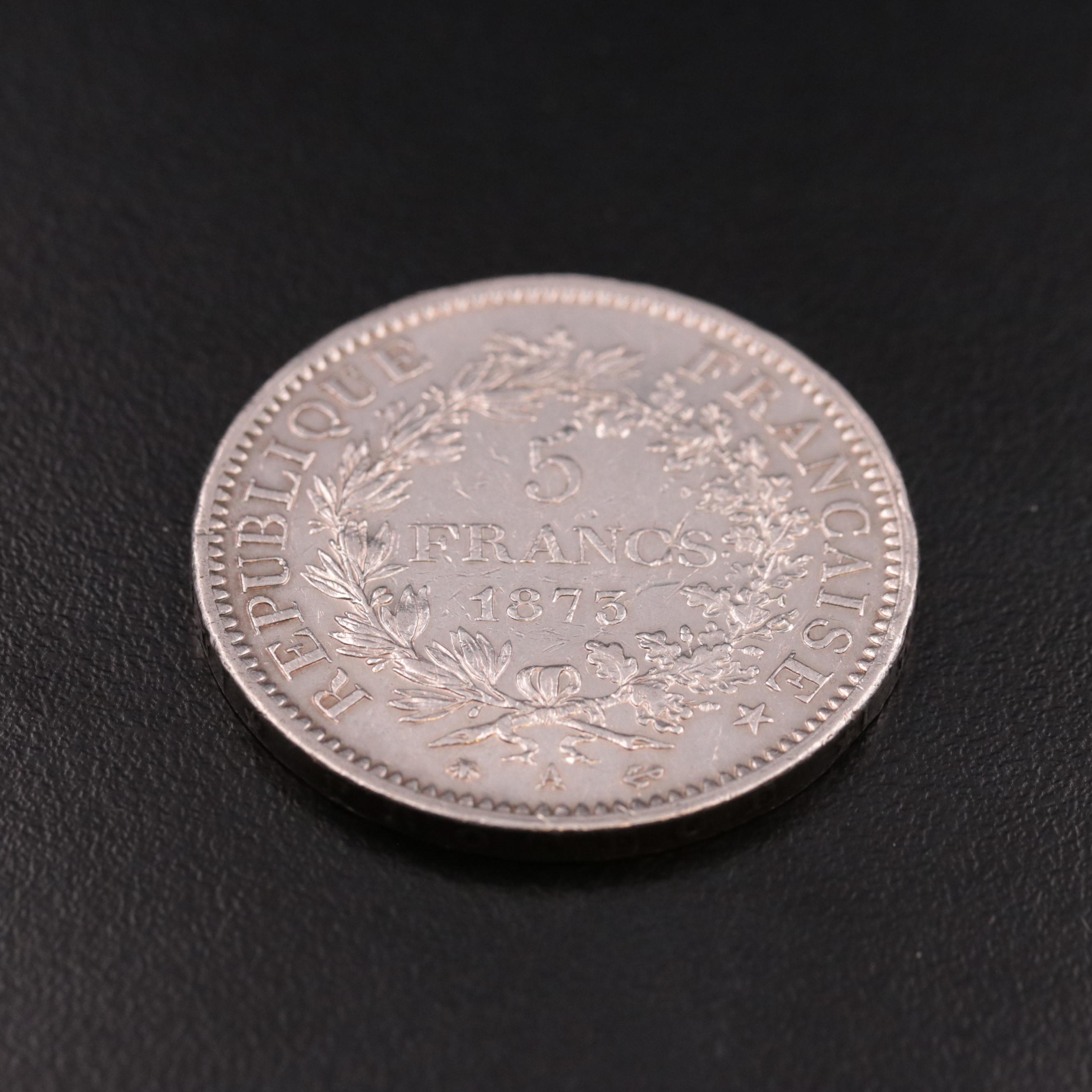 1873-A France Five Franc Silver Coin