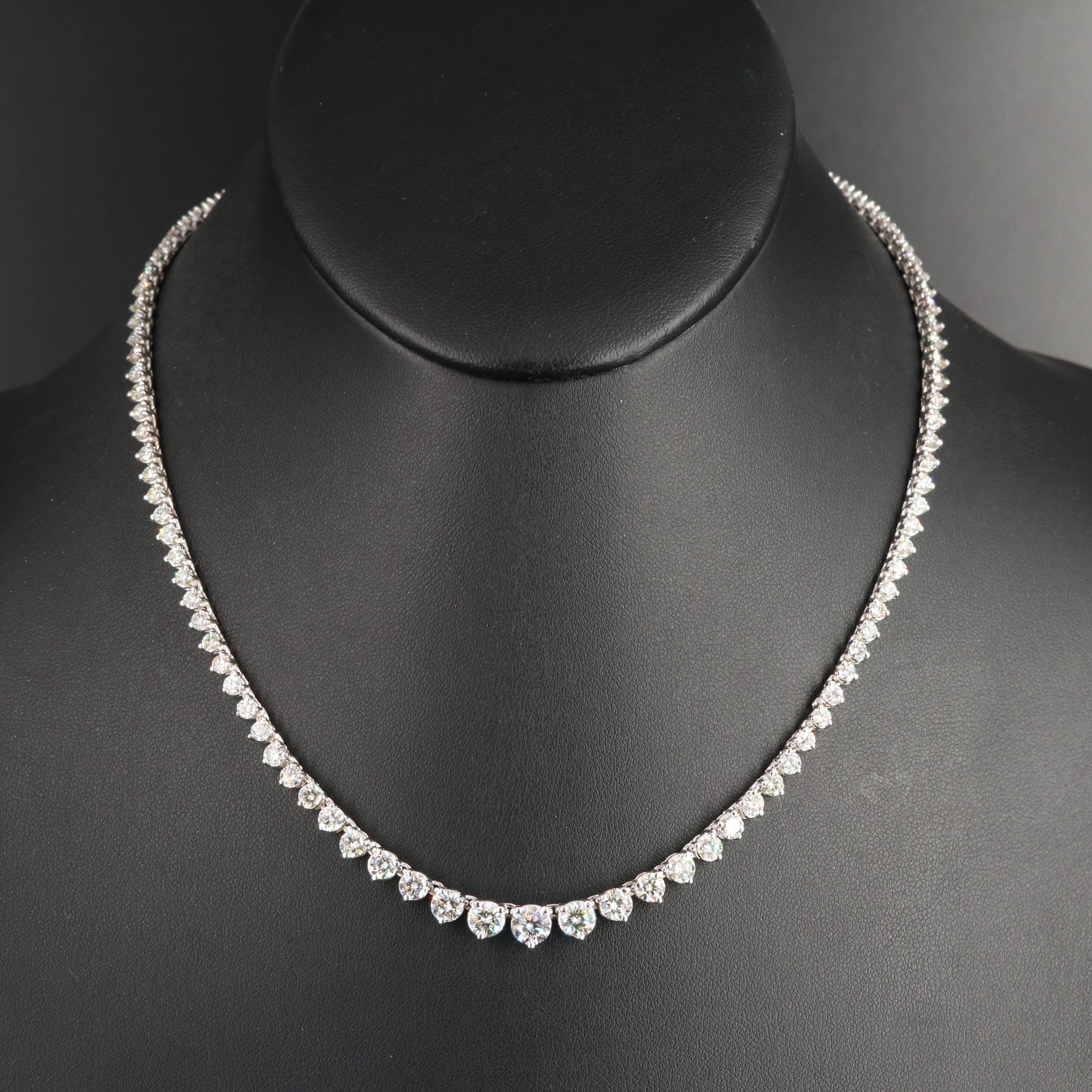 14K 9.60 CTW Diamond Graduated Rivière Necklace with Online Digital IGI Report