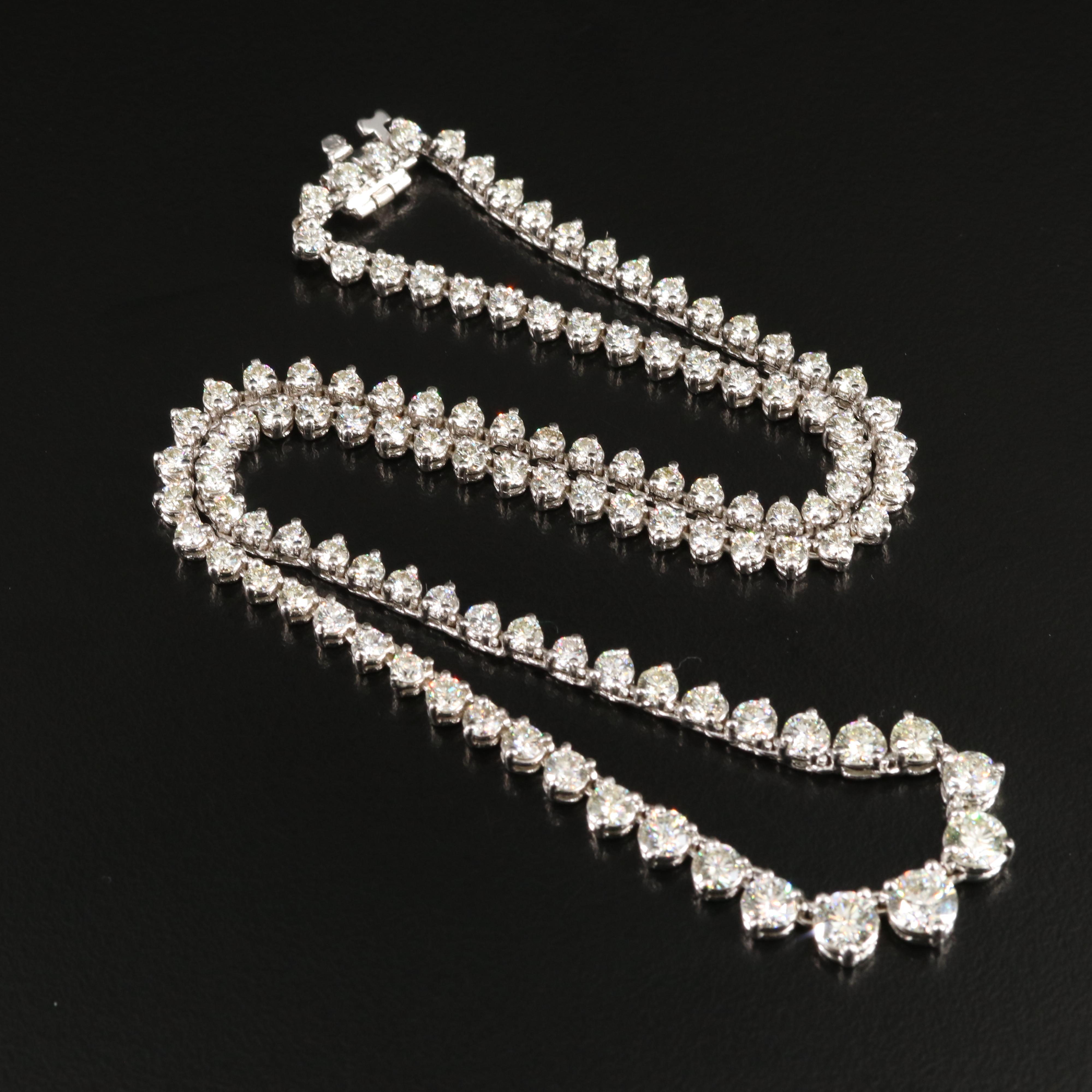 14K 9.60 CTW Diamond Graduated Rivière Necklace with Online Digital IGI Report