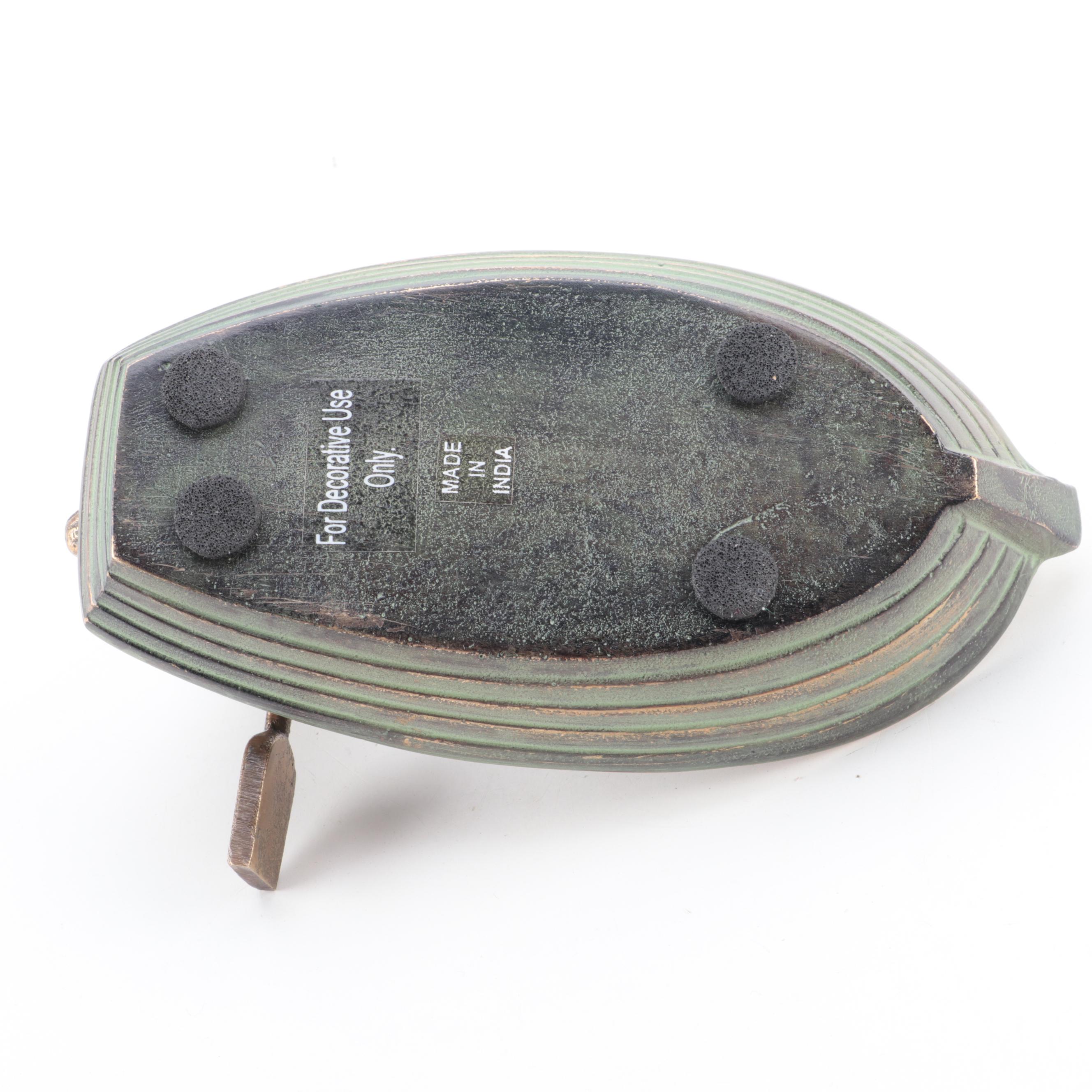 Patinated Cast Metal Bunny in Rowboat Trinket Dish