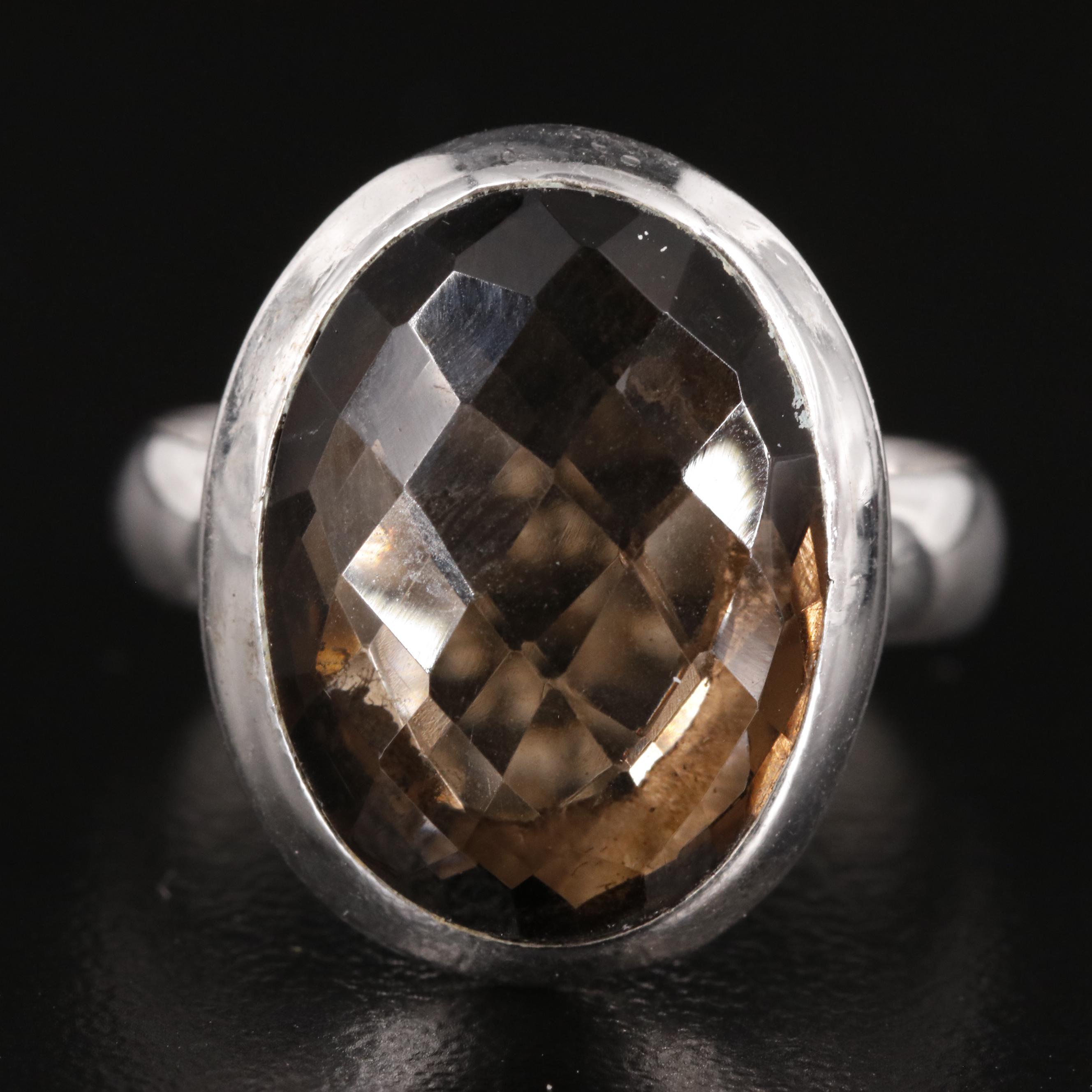 Sterling Oval Smoky Quartz Ring