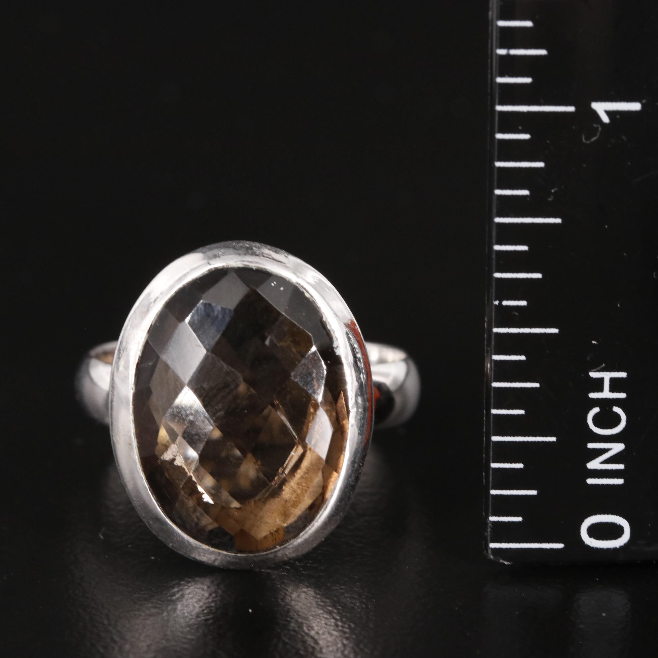 Sterling Oval Smoky Quartz Ring