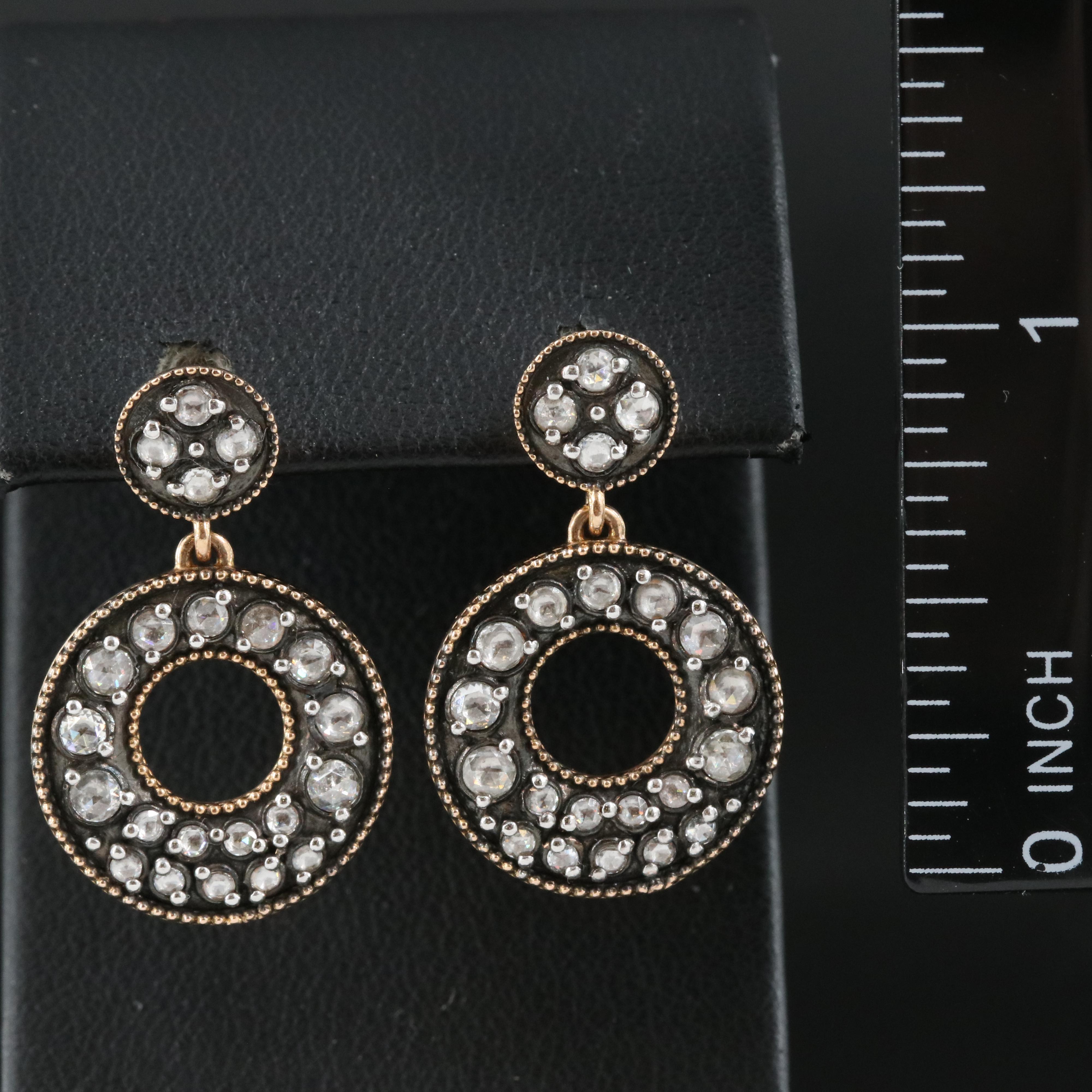 18K Rose Gold 0.86 CTW Diamond Earrings with Milgrain Trim