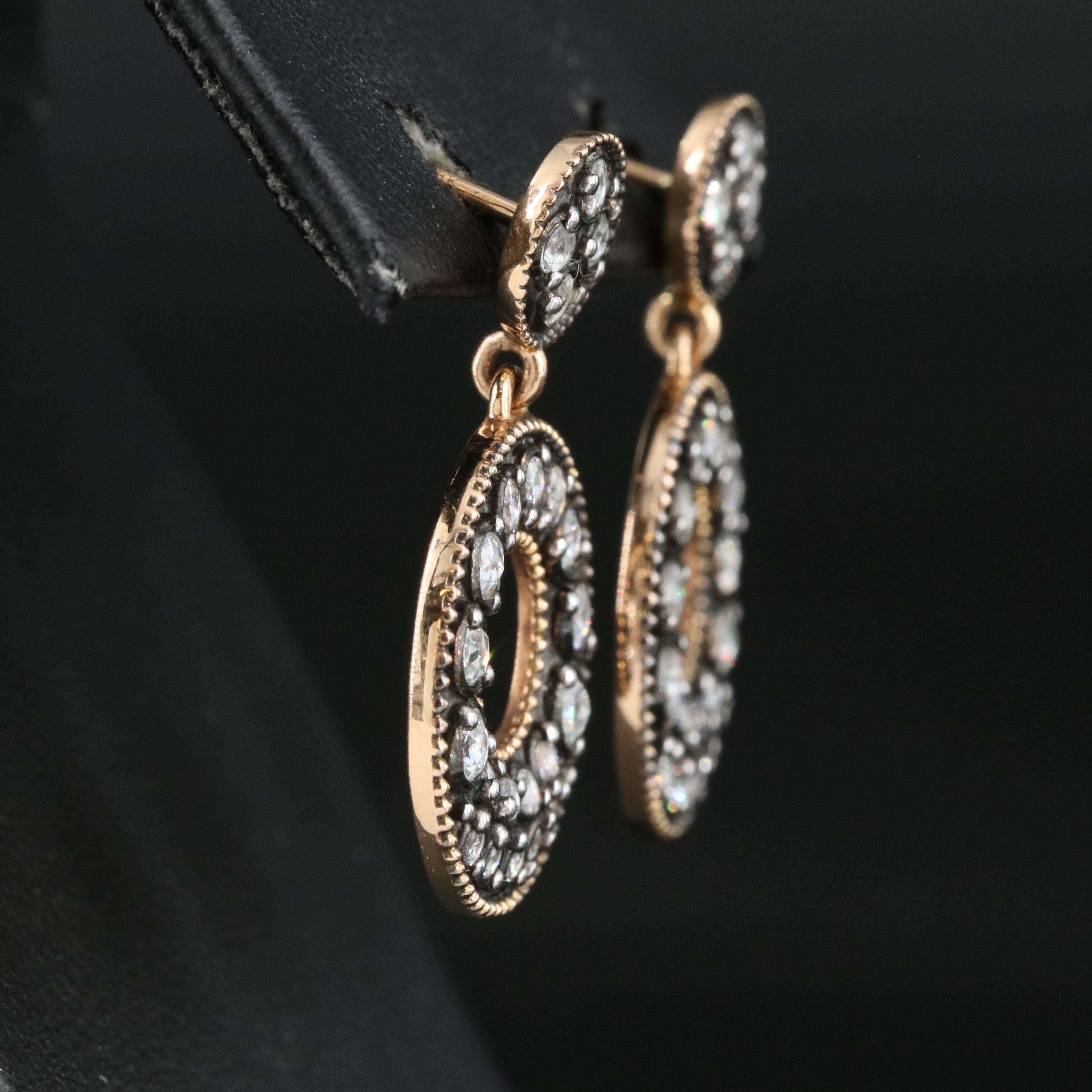 18K Rose Gold 0.86 CTW Diamond Earrings with Milgrain Trim