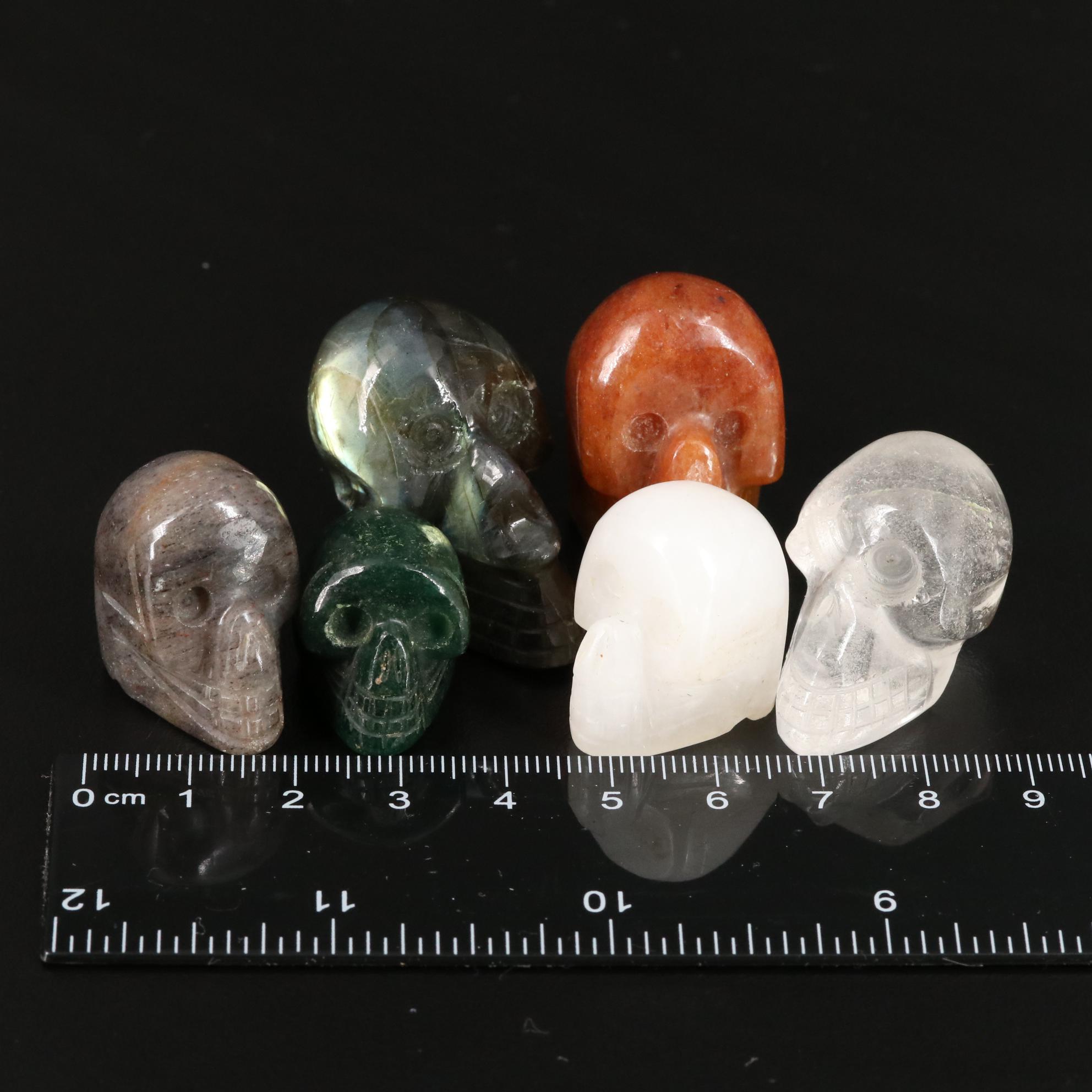 Carved and Polished Labradorite, Rock Crystal Quartz and Calcite