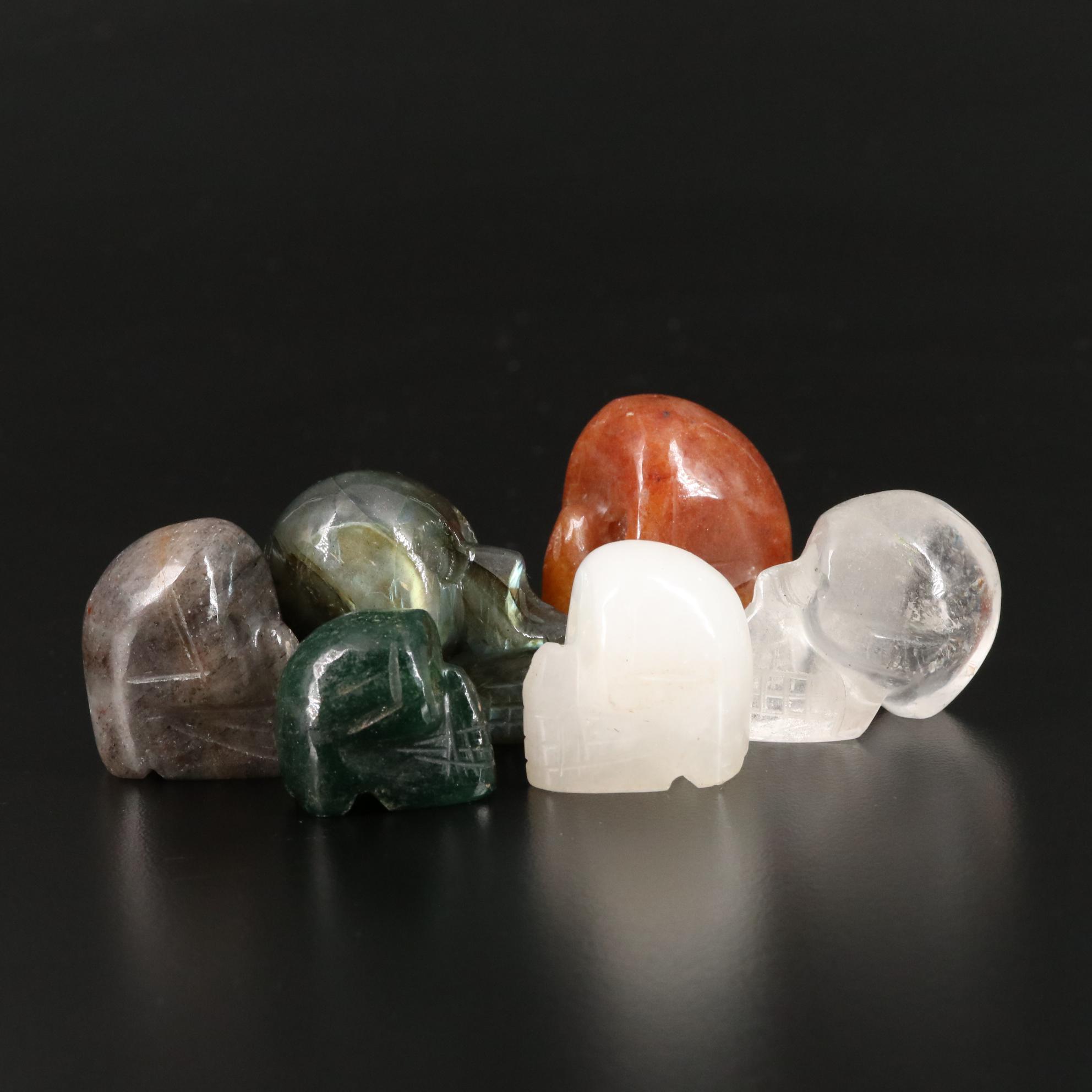 Carved and Polished Labradorite, Rock Crystal Quartz and Calcite