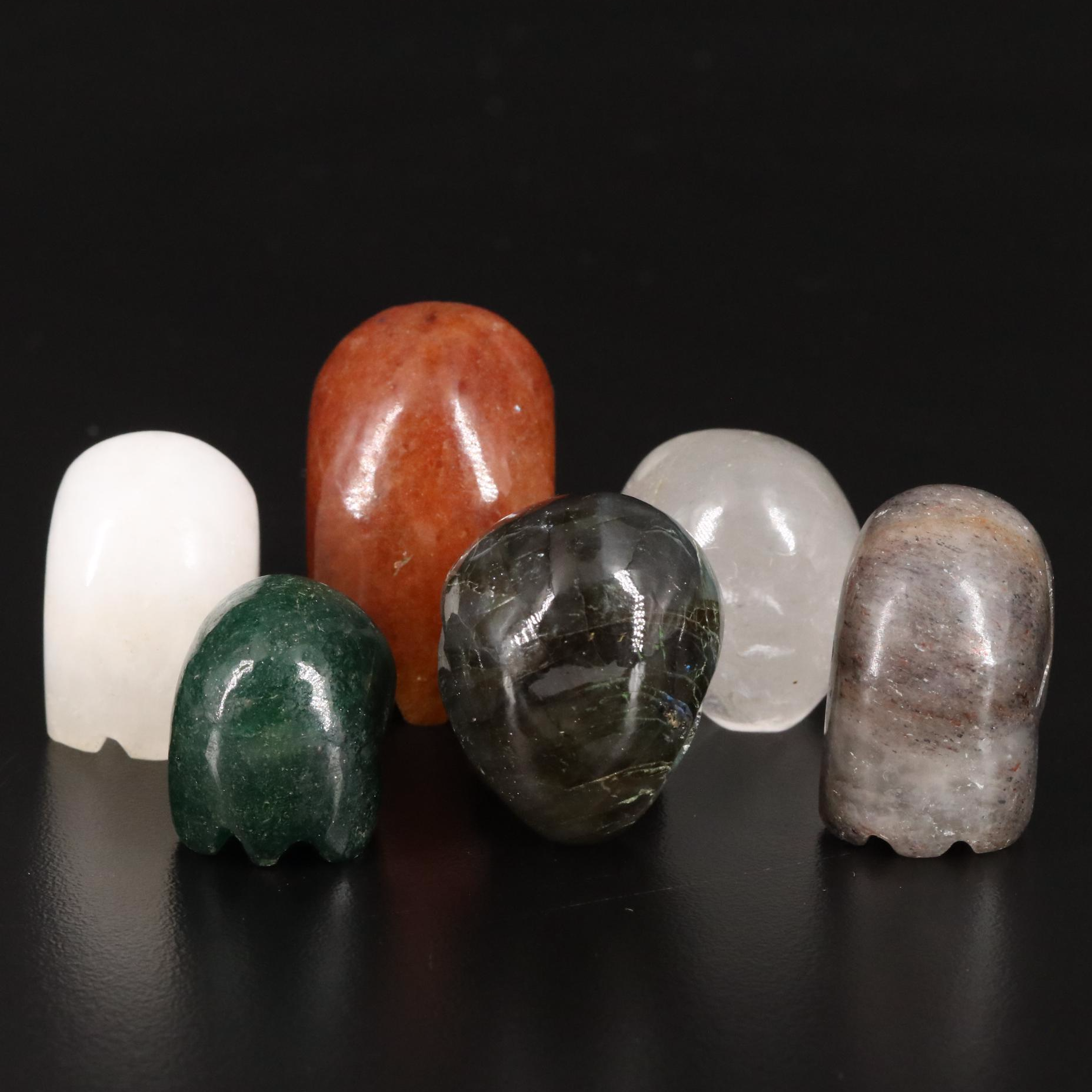 Carved and Polished Labradorite, Rock Crystal Quartz and Calcite