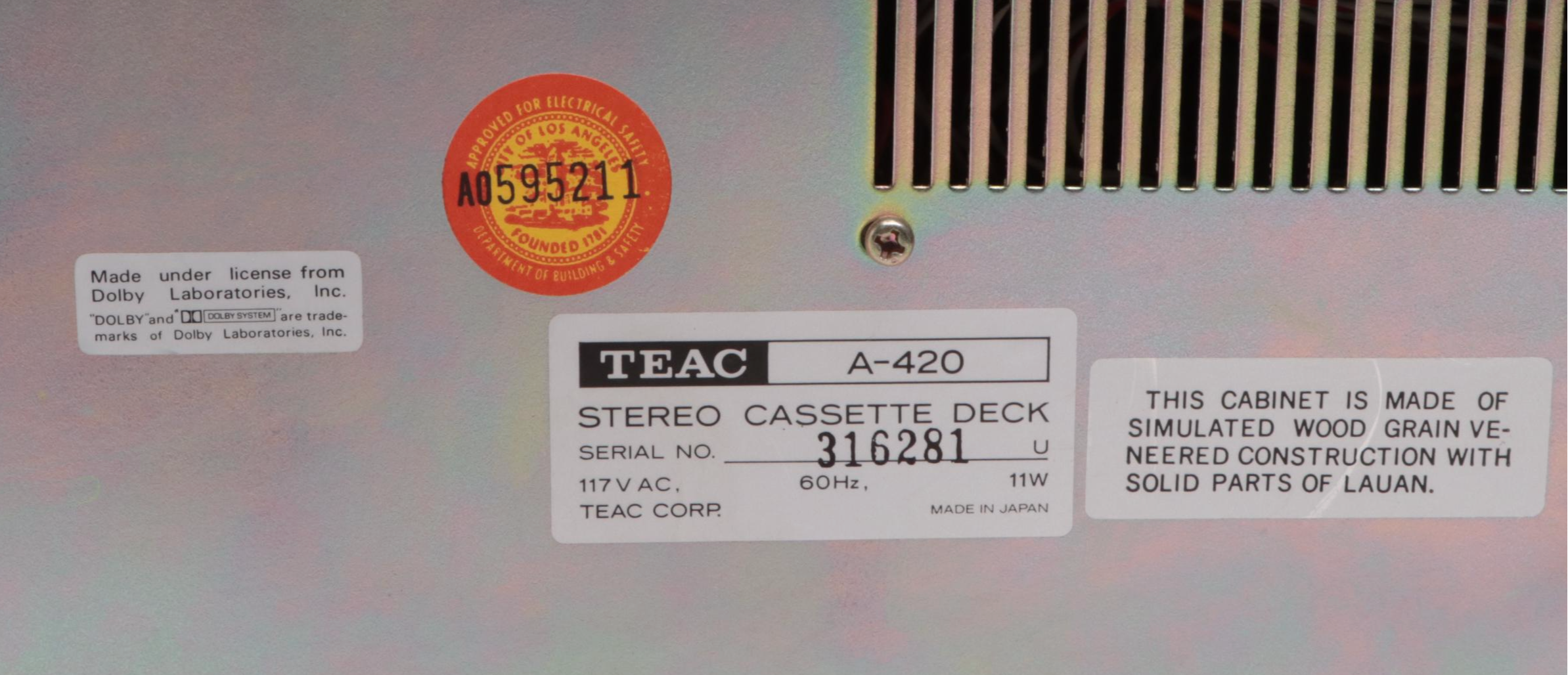 TEAC Stereo Cassette Deck With Dolby, Circa 1976