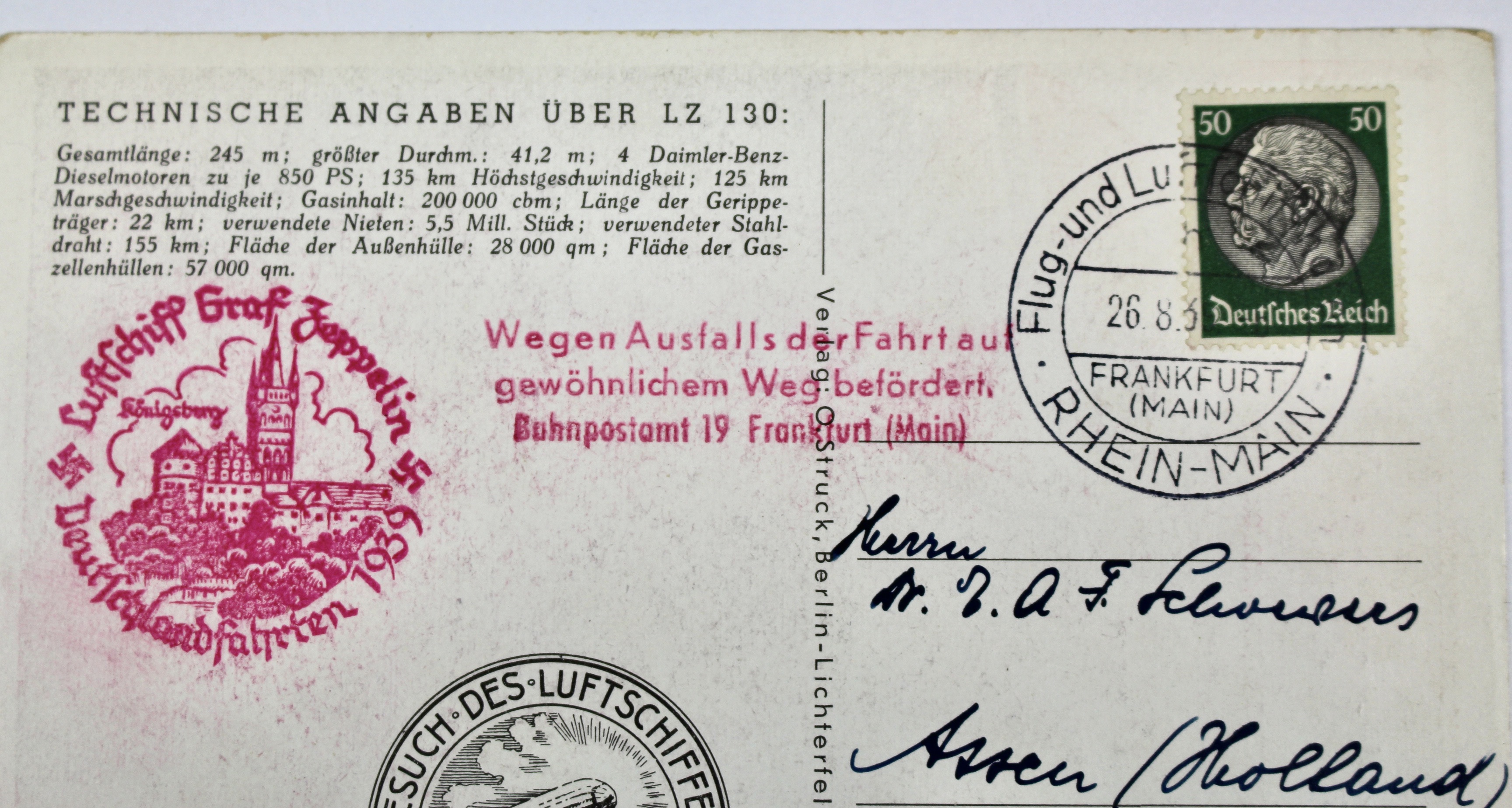 German Zeppelin Postcard, 1939