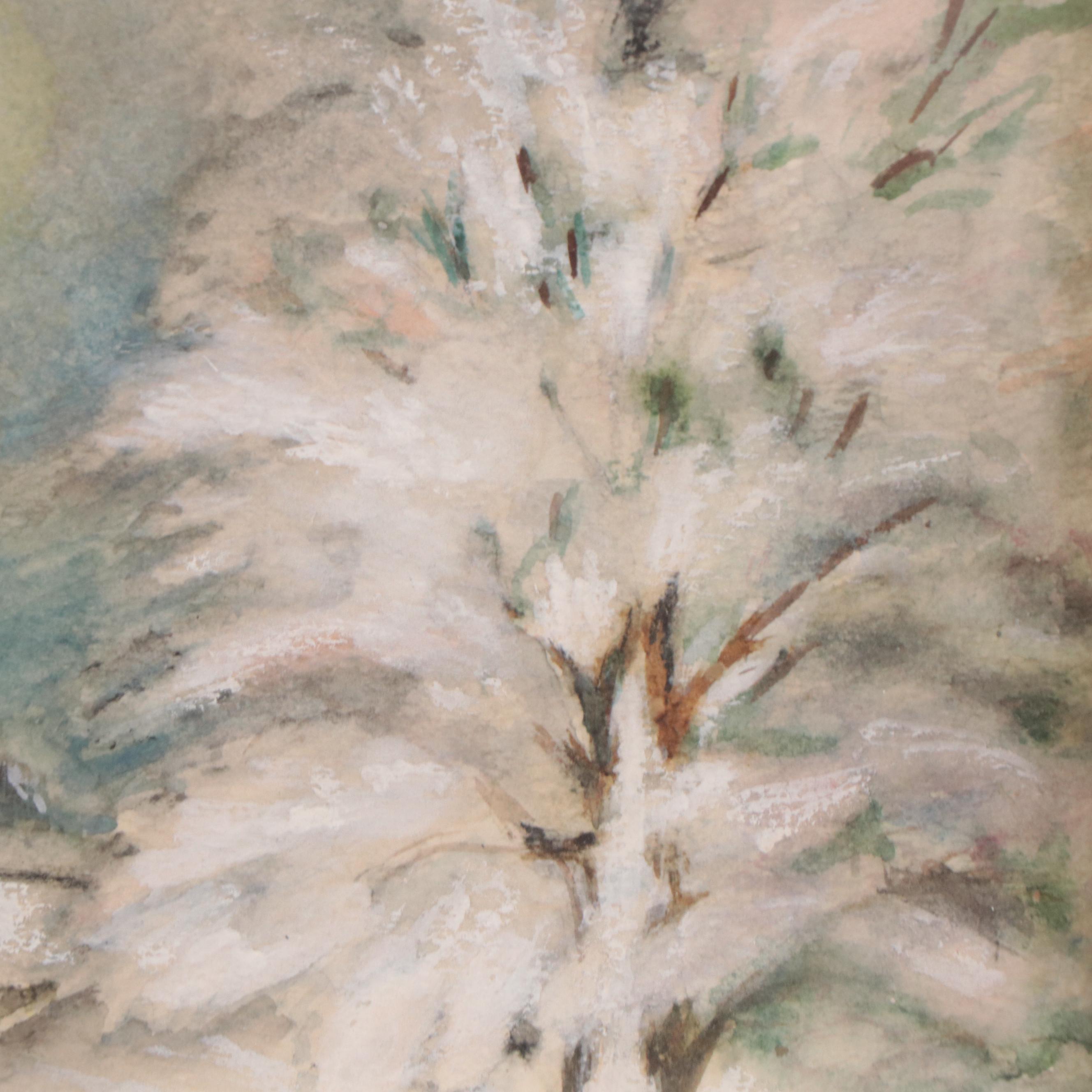 Watercolor Painting of Winter Landscape