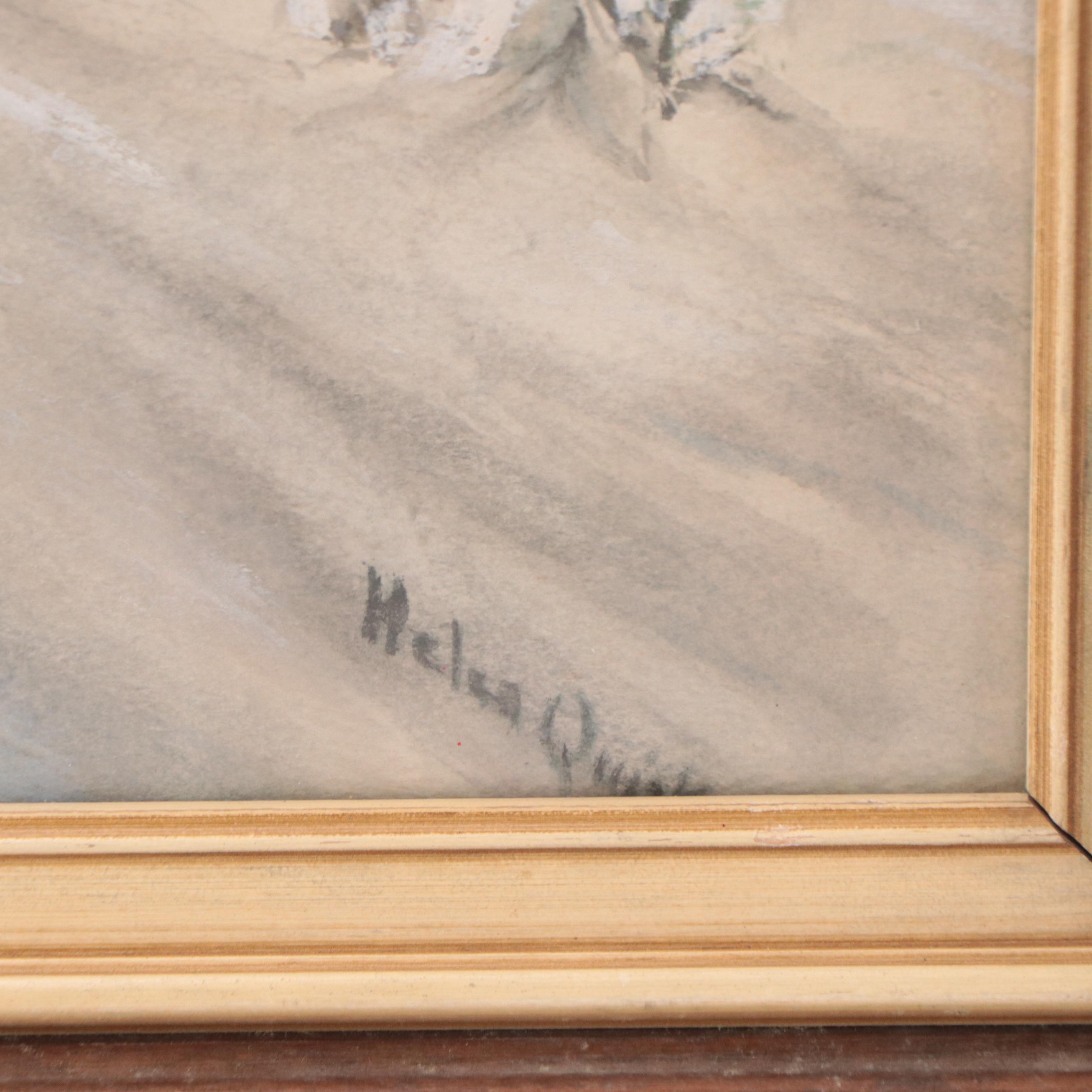 Watercolor Painting of Winter Landscape