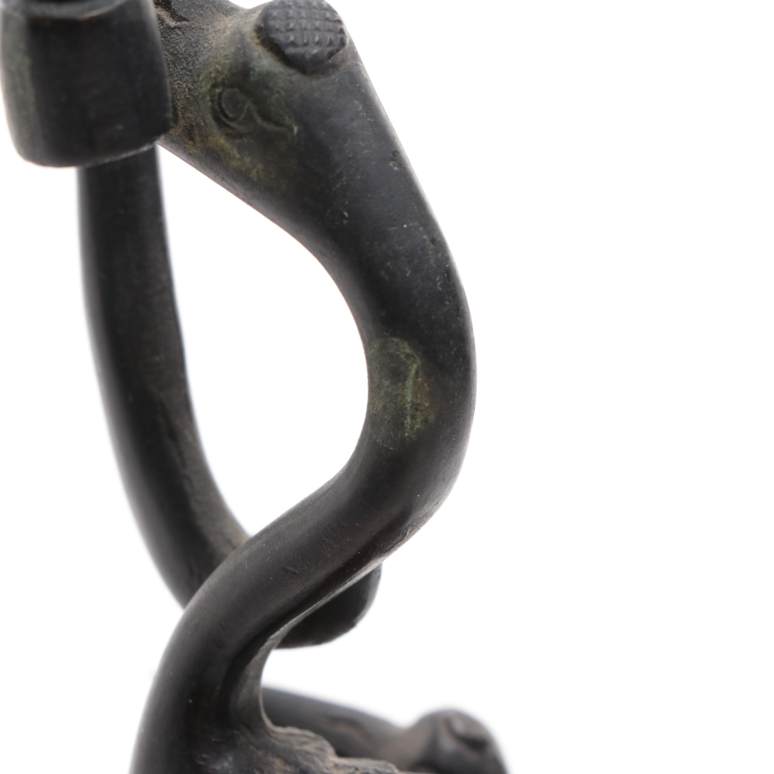 Japanese Bronze Crane and Snake Candle Holder