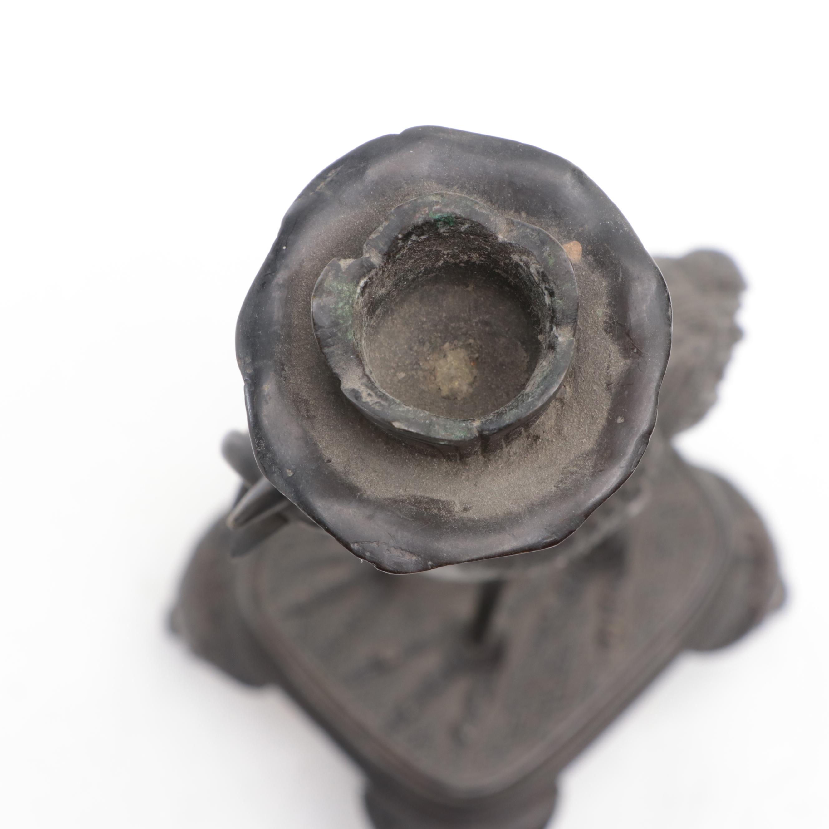 Japanese Bronze Crane and Snake Candle Holder