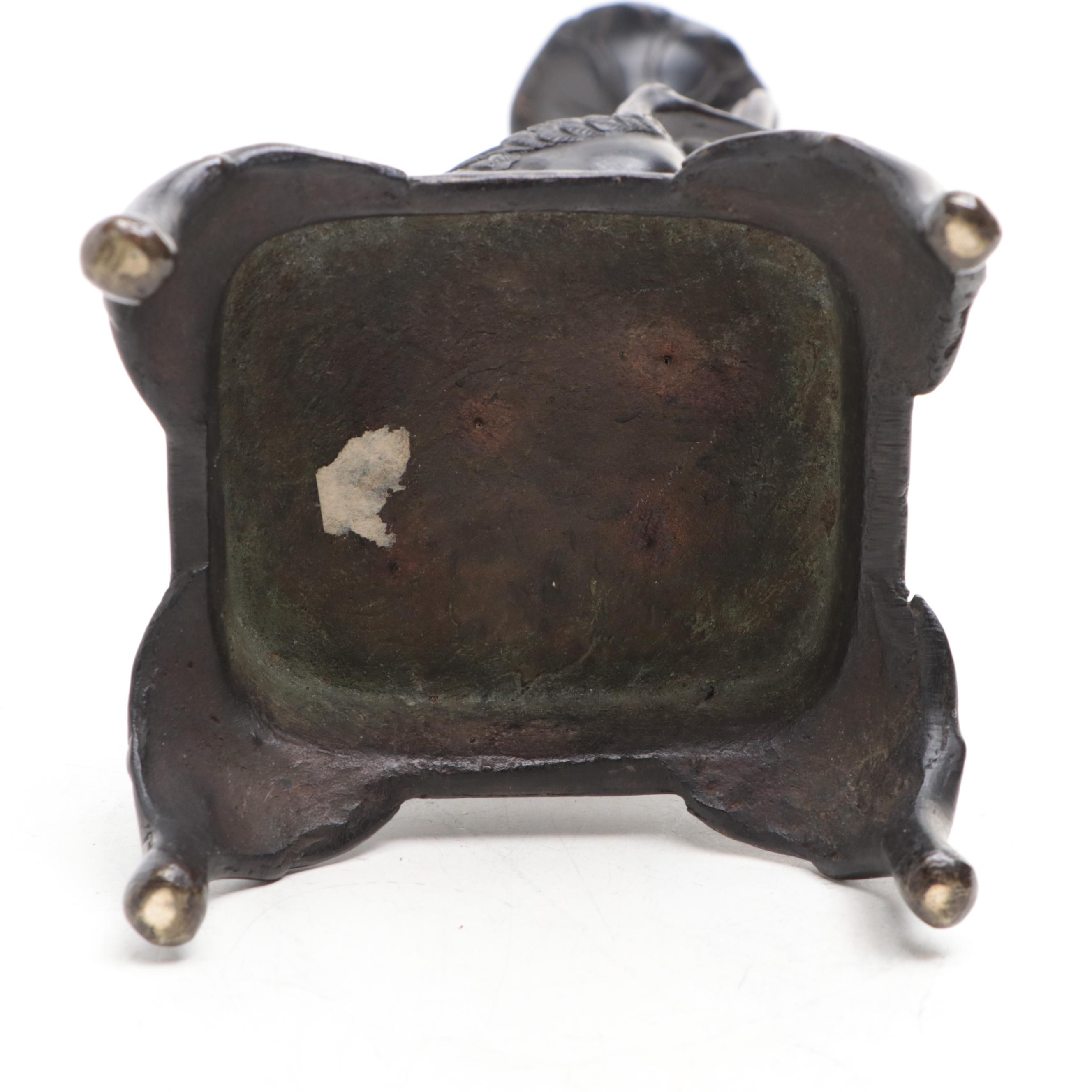 Japanese Bronze Crane and Snake Candle Holder