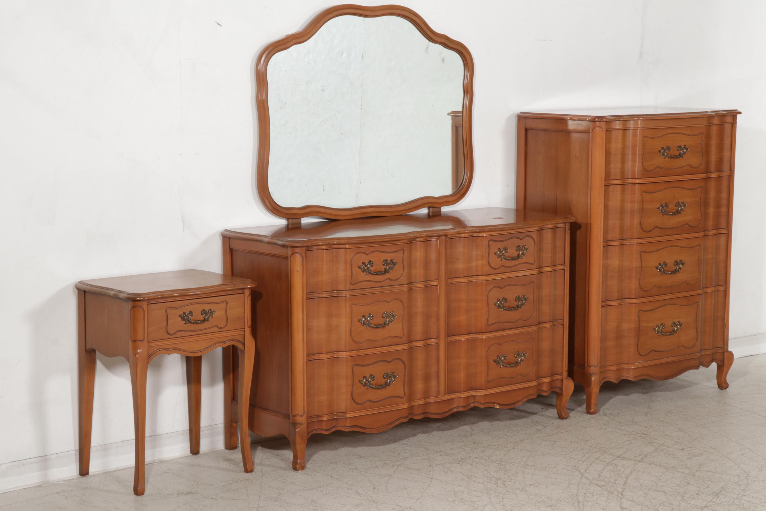 Louis XV Style Cherry Five-Piece Bedroom Suite, Late 20th Century