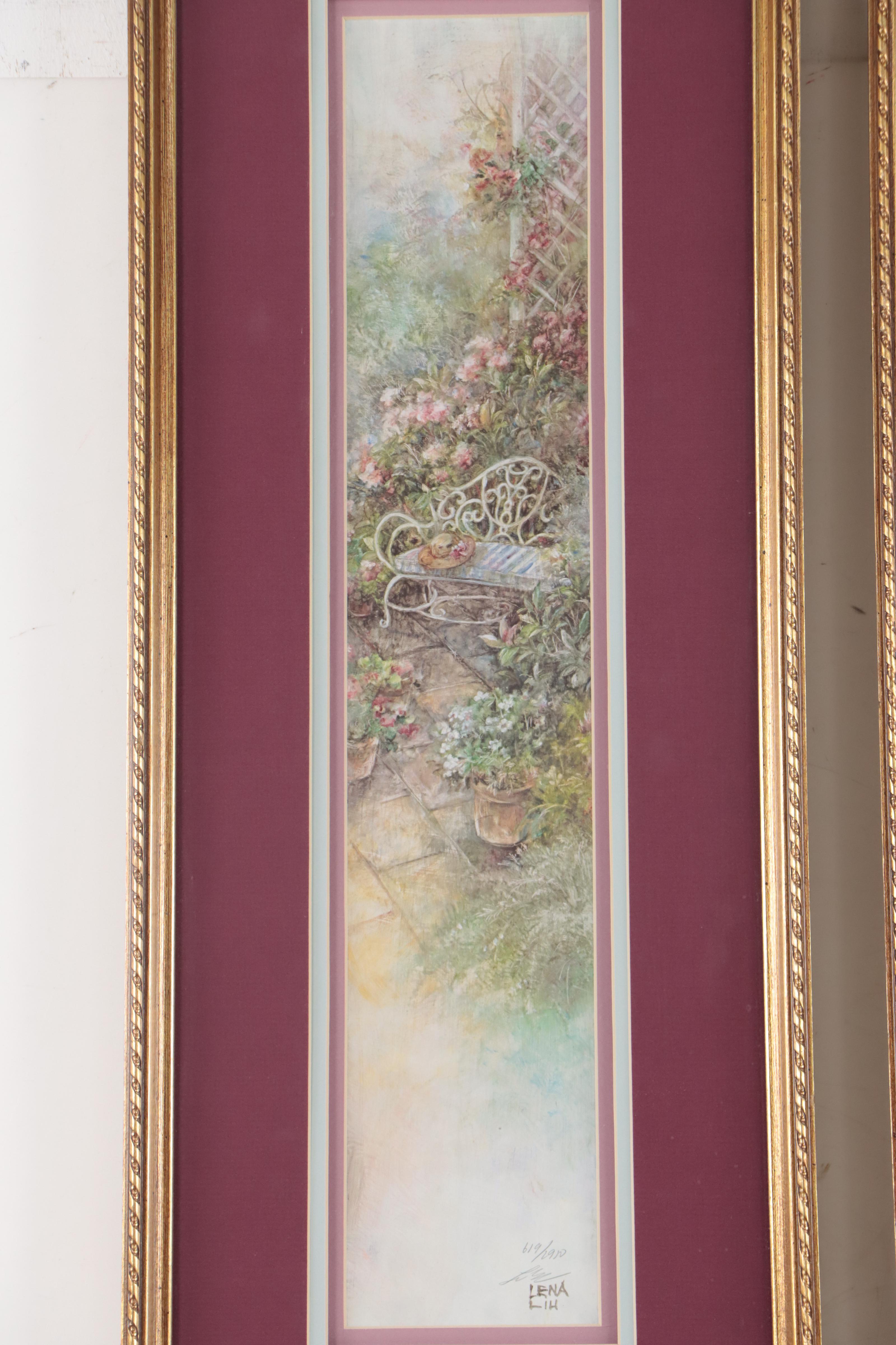 Offset Lithographs of Garden Scenes After Lena Lui, Late 20th Century